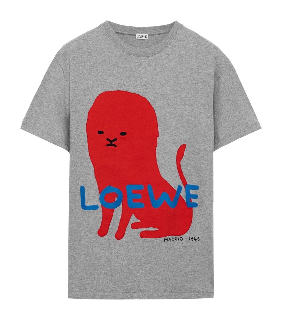LOEWE Womens Cotton-Blend Printed T-Shirt Grey Melange