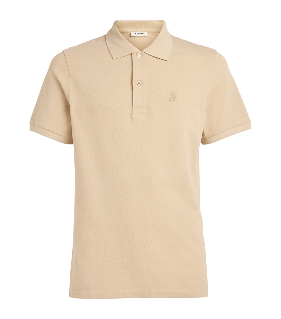 Sandro Paris Mens Cotton 4S Patch Polo Shirt Beige