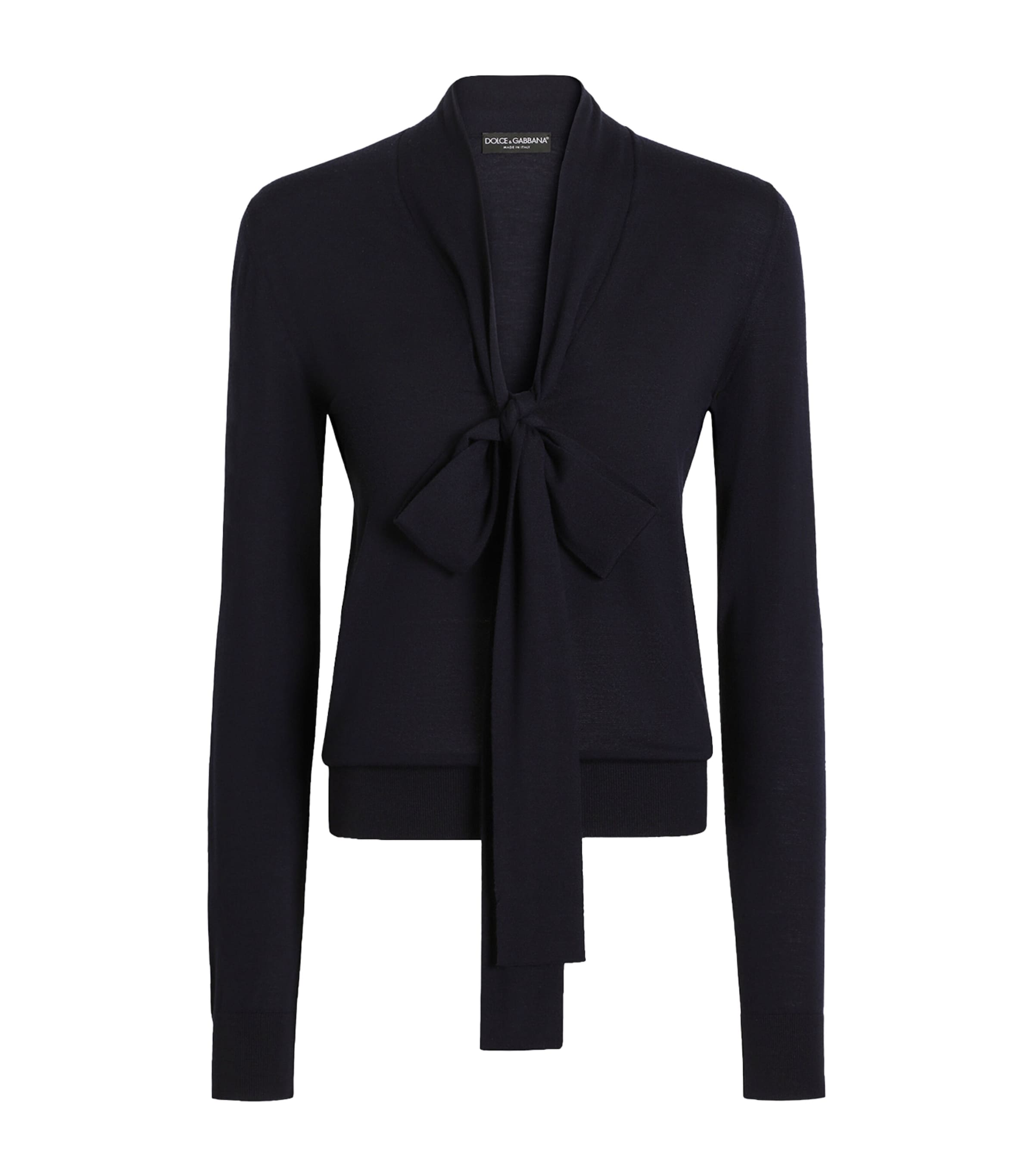 Dolce&Gabbana Womens Virgin Wool Pussybow Sweater Very Dark Blue
