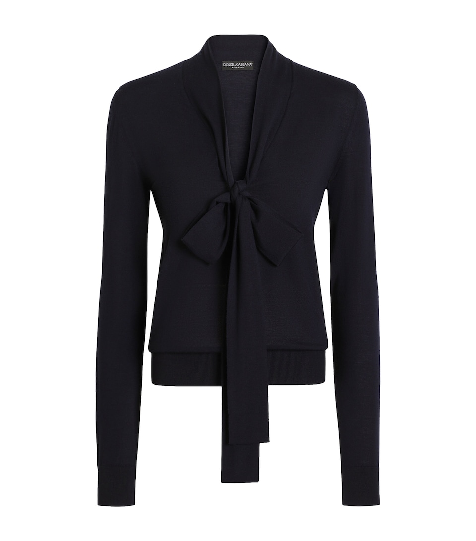 Dolce&Gabbana Womens Virgin Wool Pussybow Sweater Very Dark Blue