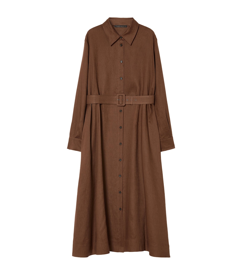 Linen Belted Midi Shirt Dress
