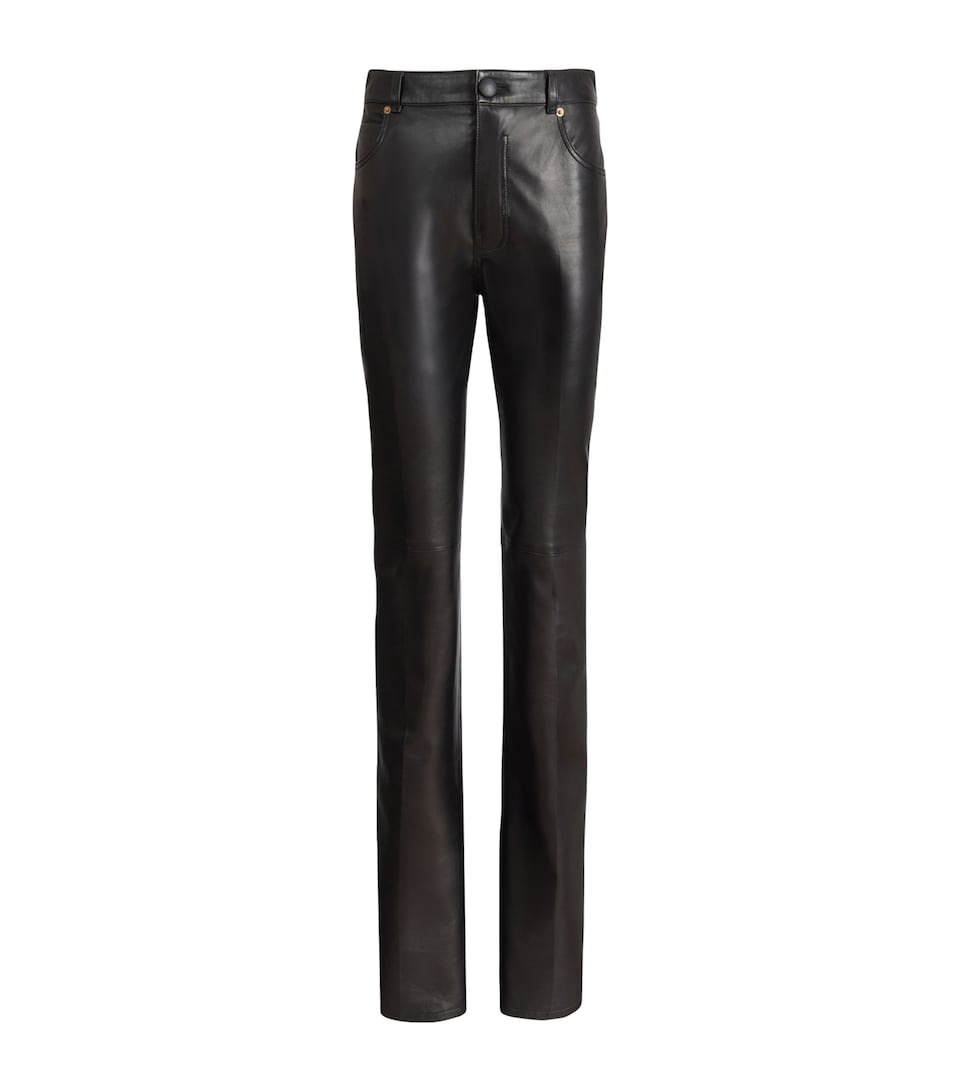 Balmain Womens Leather Slim Trousers Noir