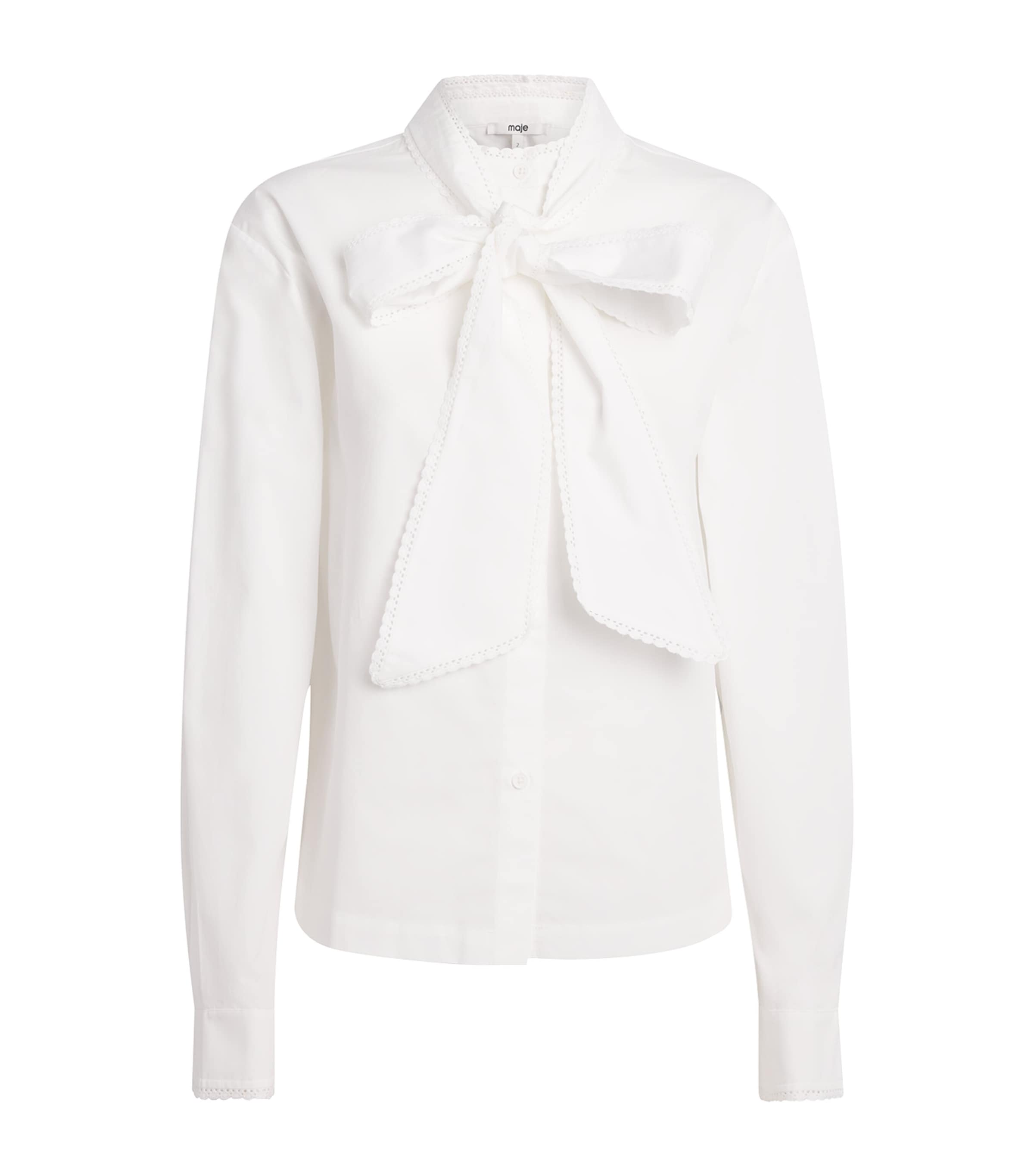 Maje Womens Cotton Pussybow Shirt White