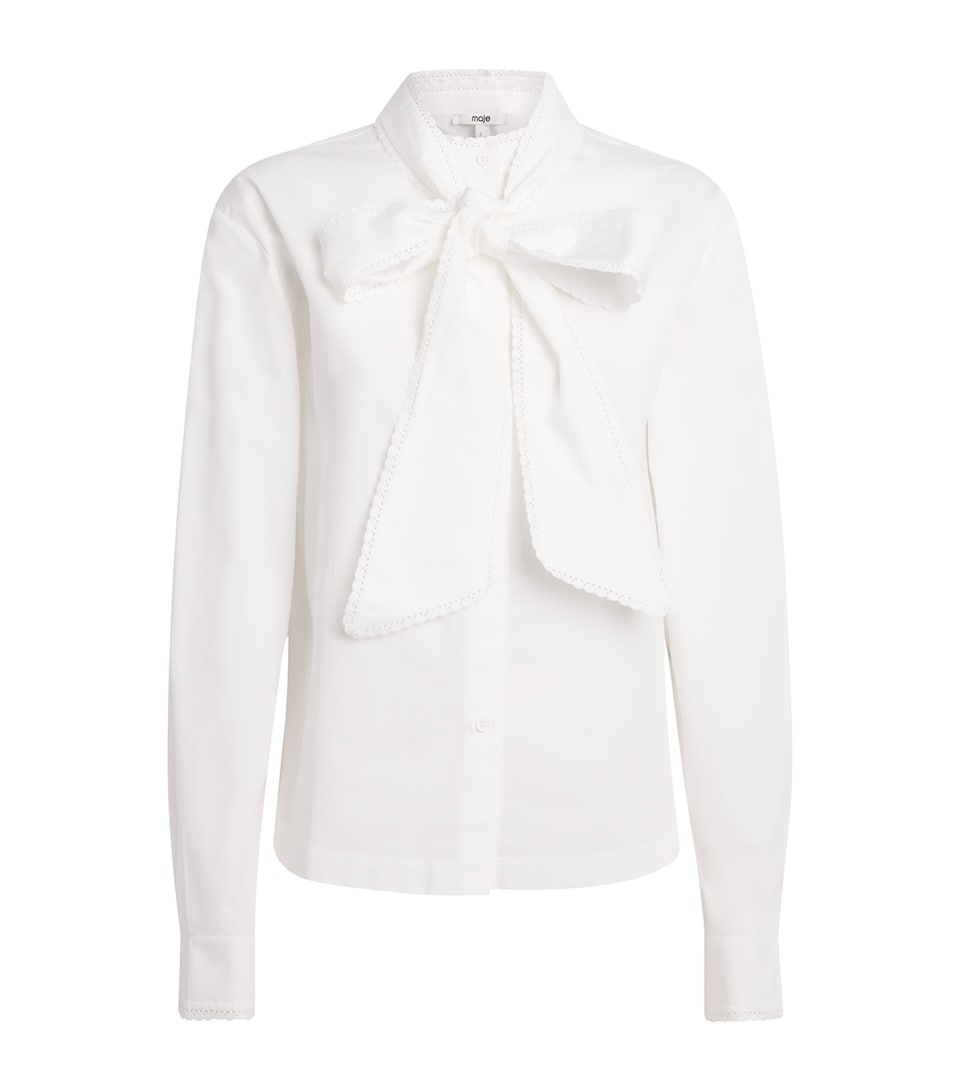 Maje Womens Cotton Pussybow Shirt White