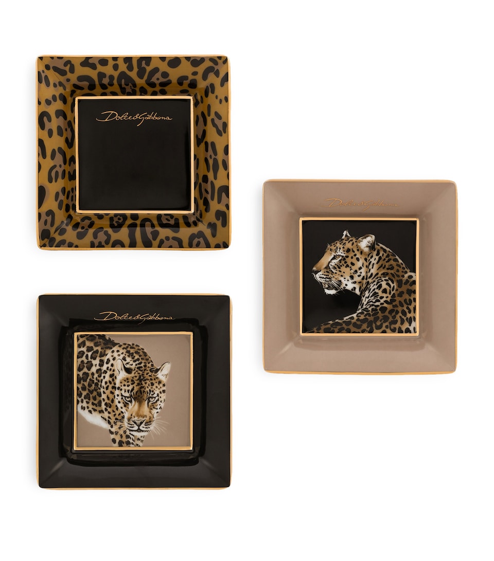 Set of 3 Porcelain Leopard Decorative Square Plates (10cm)