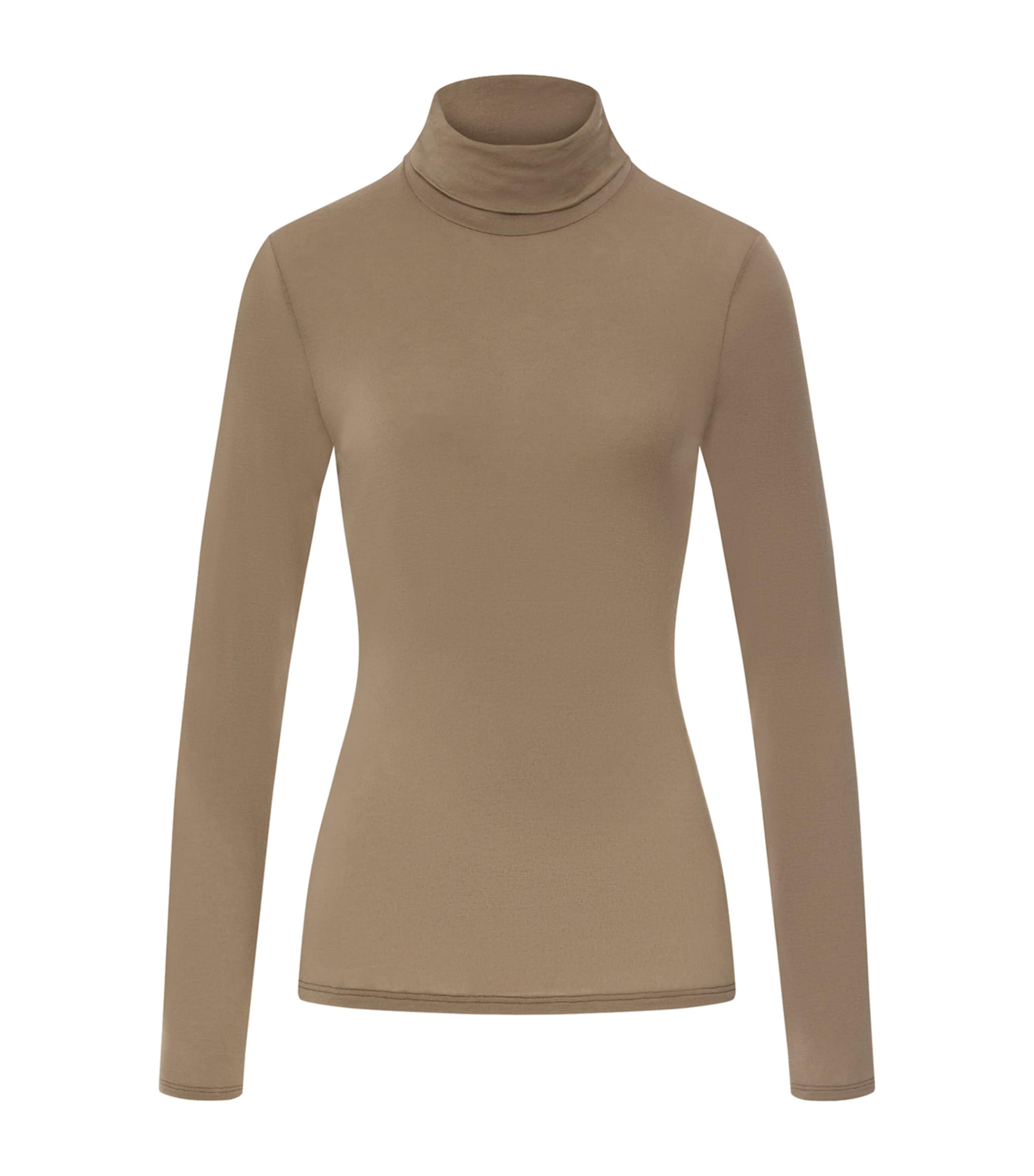 Hanro Womens Ultralight Wool High-Neck Top Suede Camel