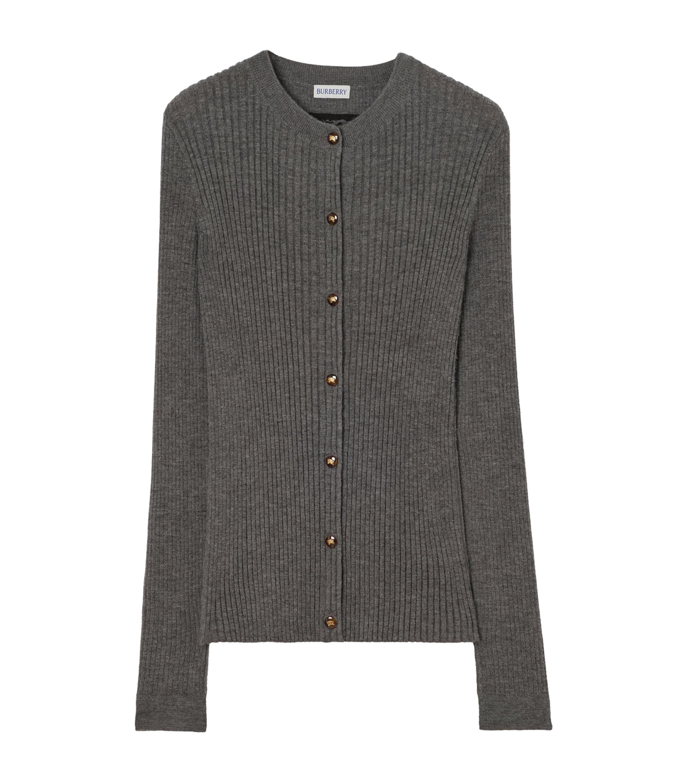 Burberry Womens Cashmere Slim Cardigan Grey Melange