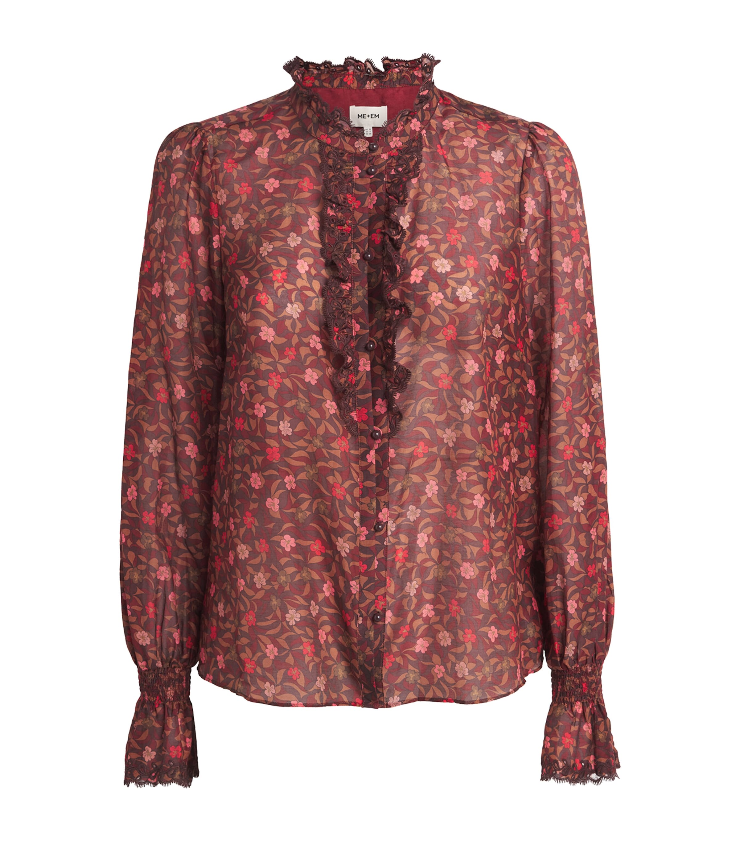 ME+EM Womens Cotton-Silk Floral Blouse Red Multi