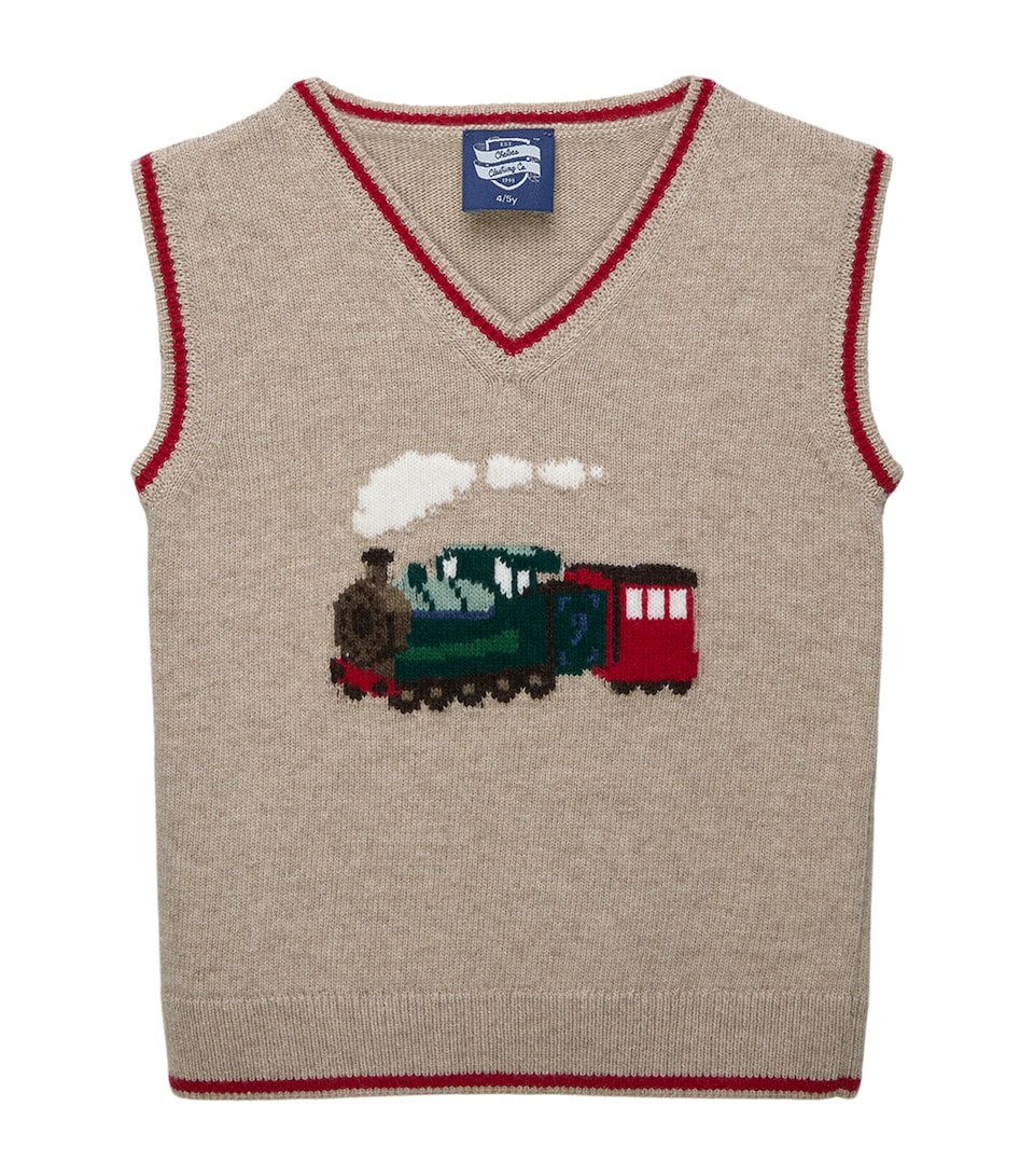 Trotters Steam Train Sweater Vest (6-11 Years) Oatmeal