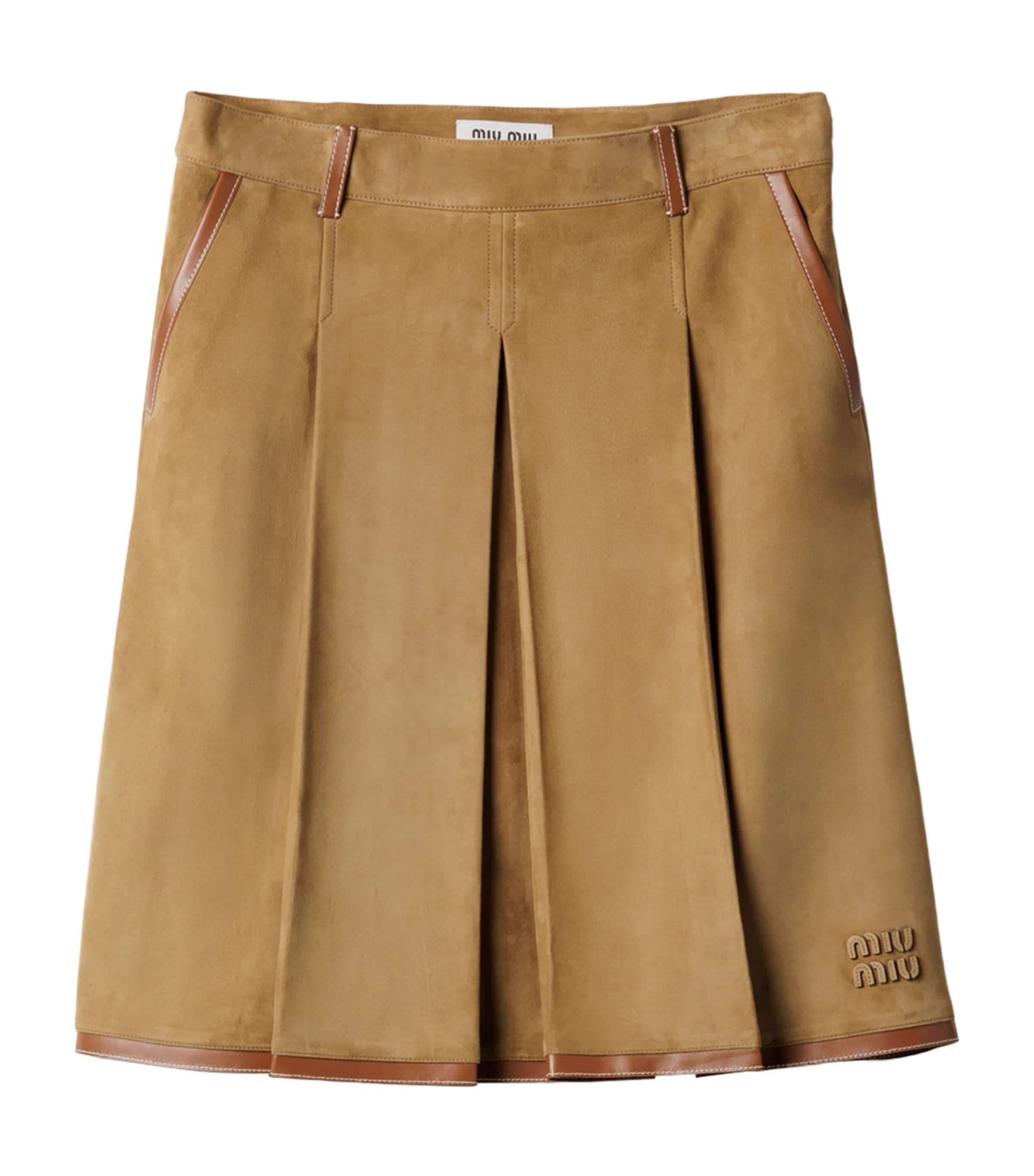 Suede Pleated Midi Skirt