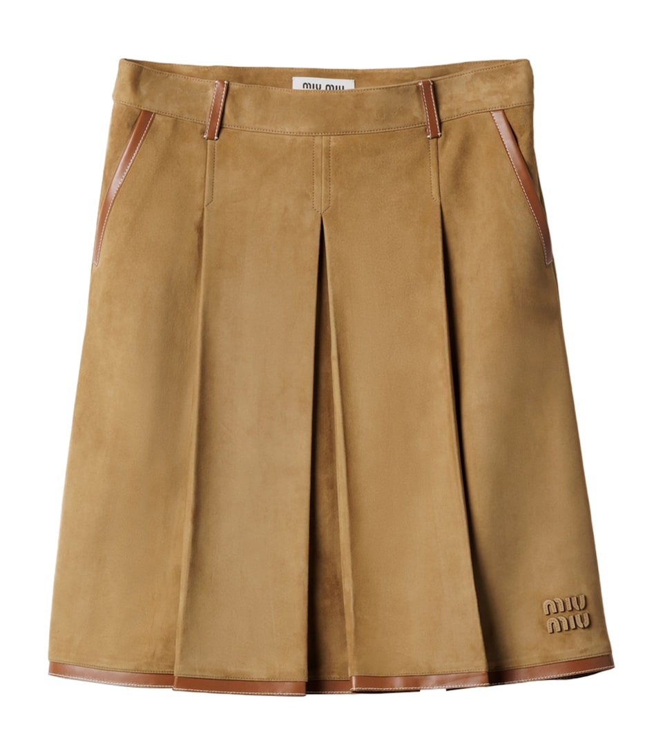 Suede Pleated Midi Skirt