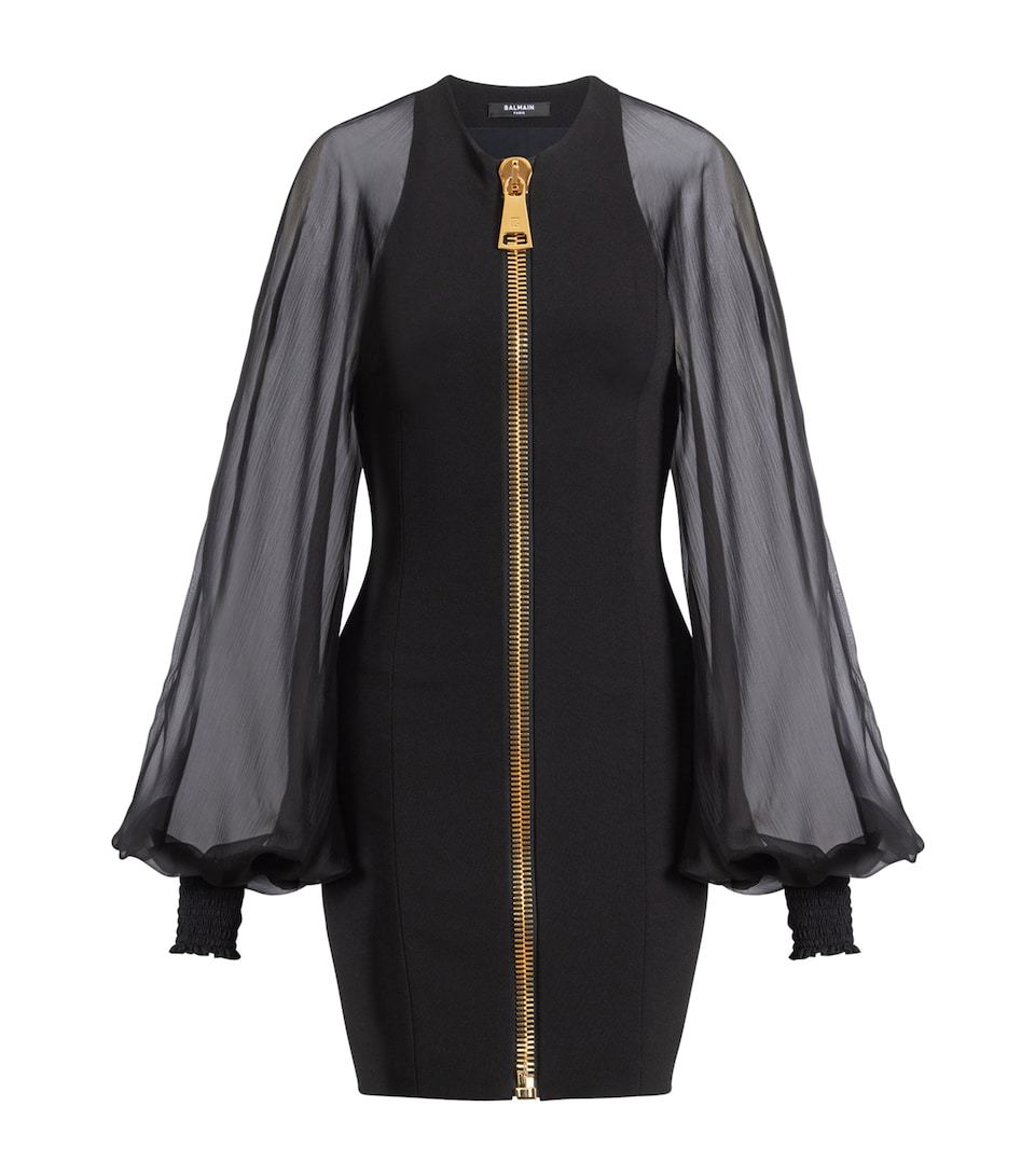 Balmain Womens Jersey Zip Mini Dress Eap Noir/noir