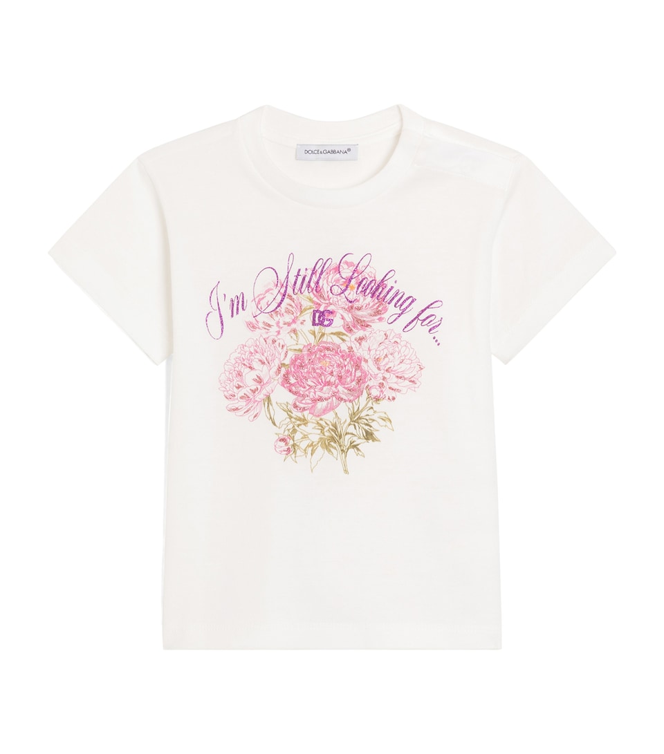 Dolce&Gabbana Kids Cotton Glitter Floral T-Shirt (3-30 Months) White