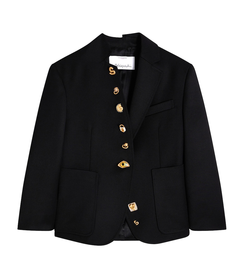 Schiaparelli Womens Asymmetric Bijoux Blazer Black