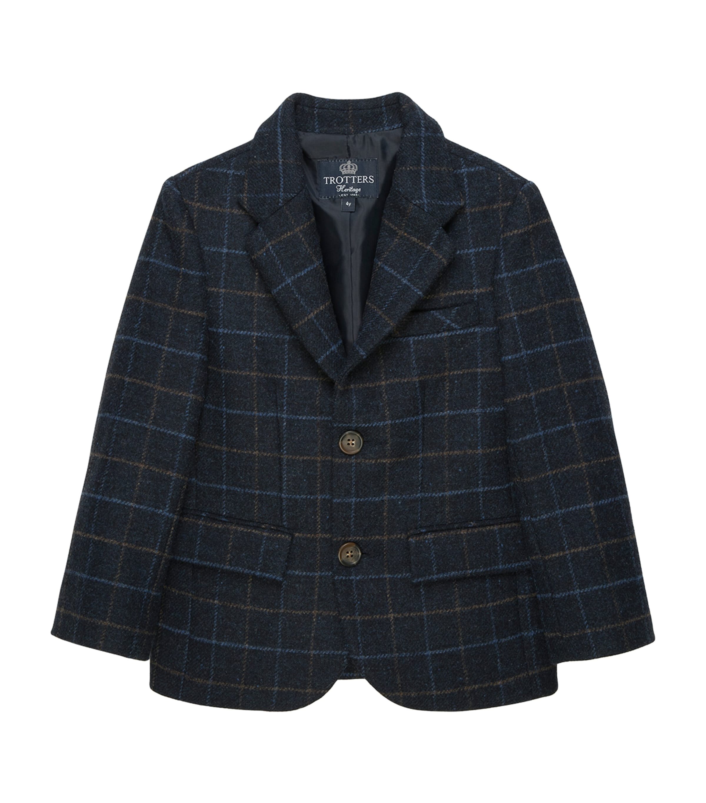 Trotters Wool Check Fergus Blazer (6-11 Years) Navy