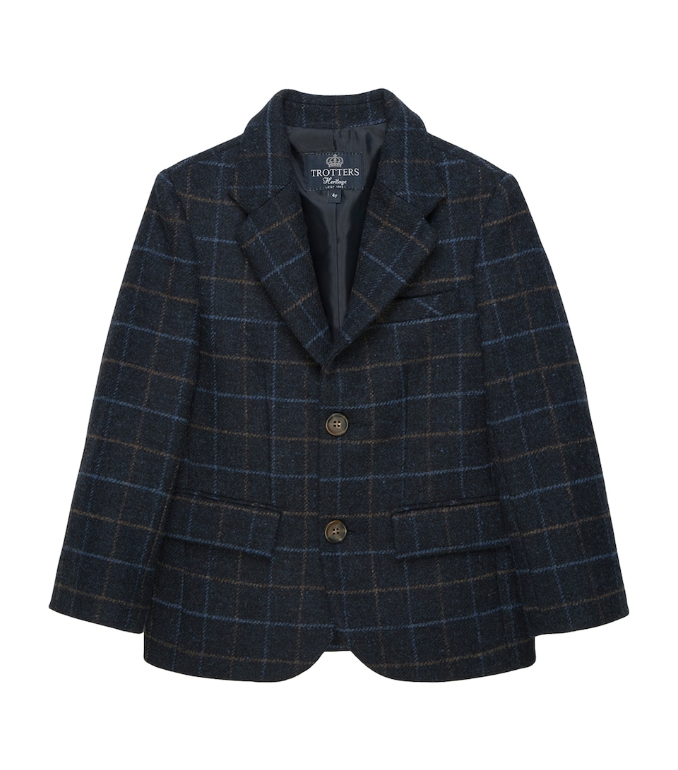 Trotters Wool Check Fergus Blazer (6-11 Years) Navy