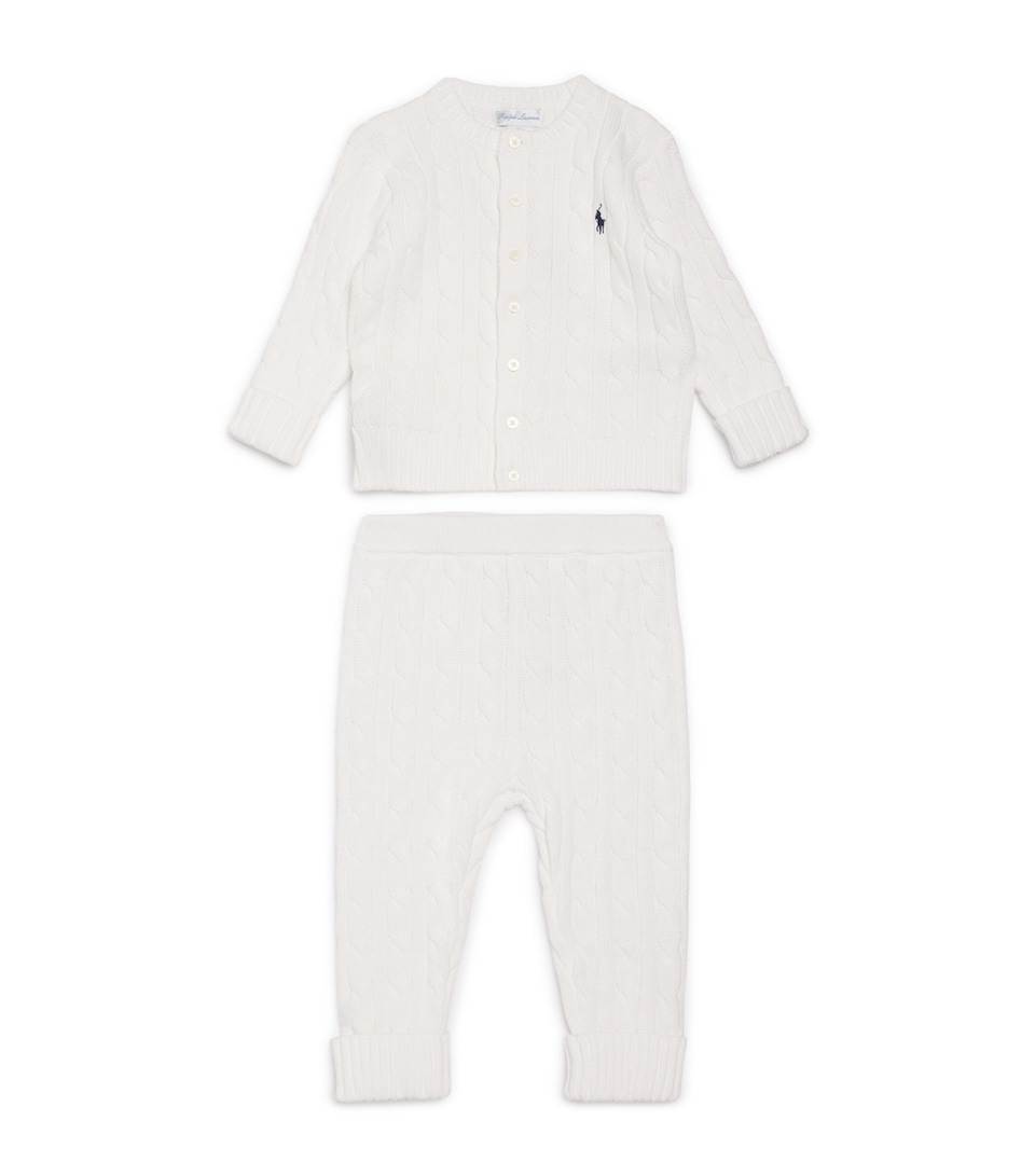 Ralph Lauren Kids Cotton Cable-Knit Cardigan and Leggings Set (3-24 Months) White