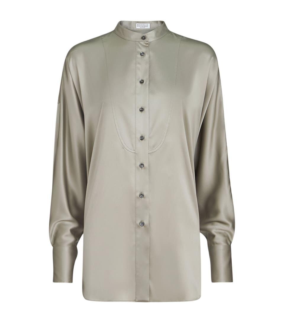 Stretch-Silk Mandarin-Collar Shirt