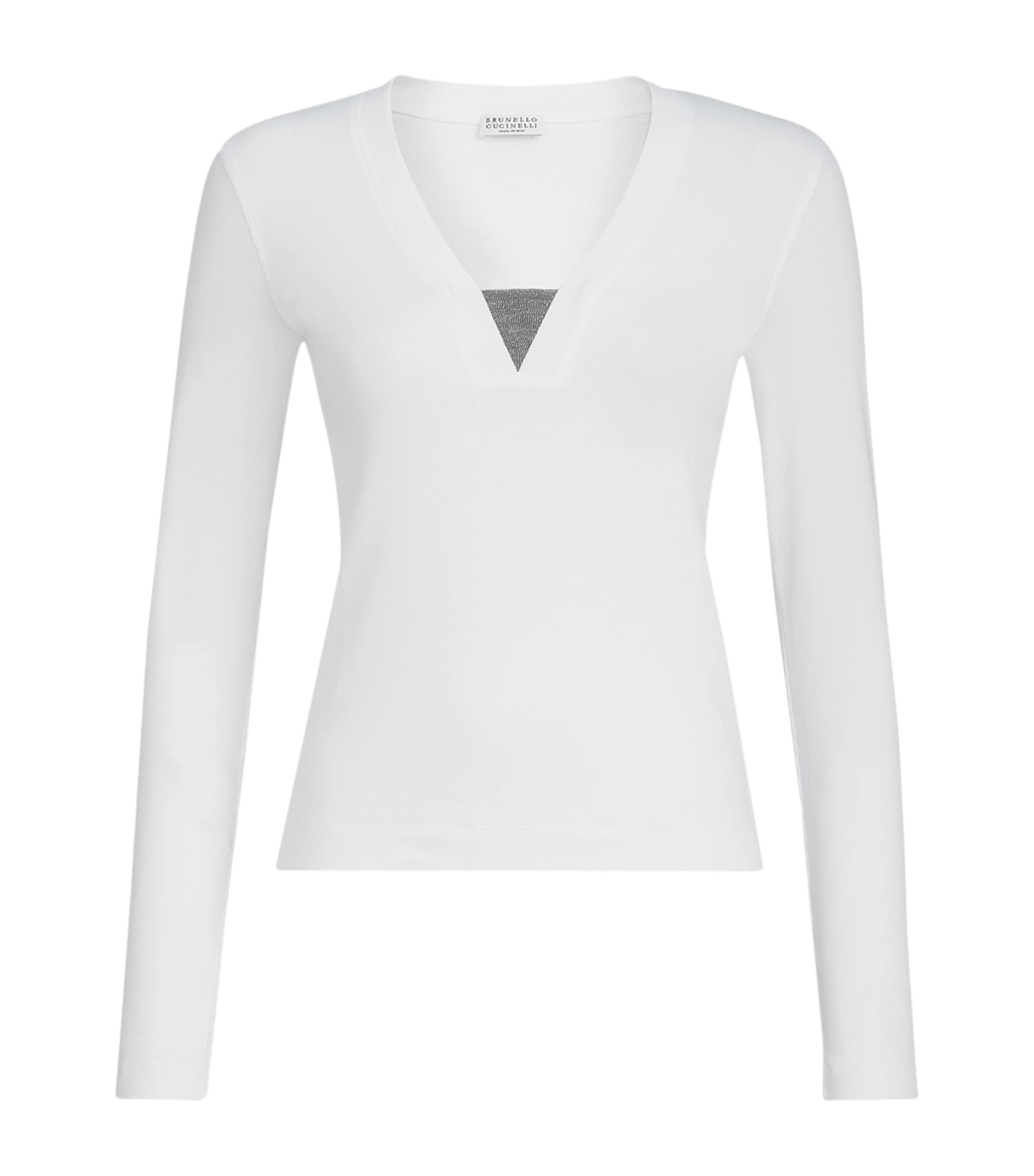 Brunello Cucinelli Womens Stretch-Cotton Monili-Detail T-Shirt
