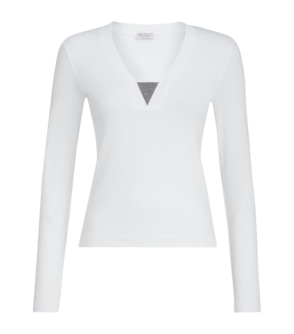 Brunello Cucinelli Womens Stretch-Cotton Monili-Detail T-Shirt