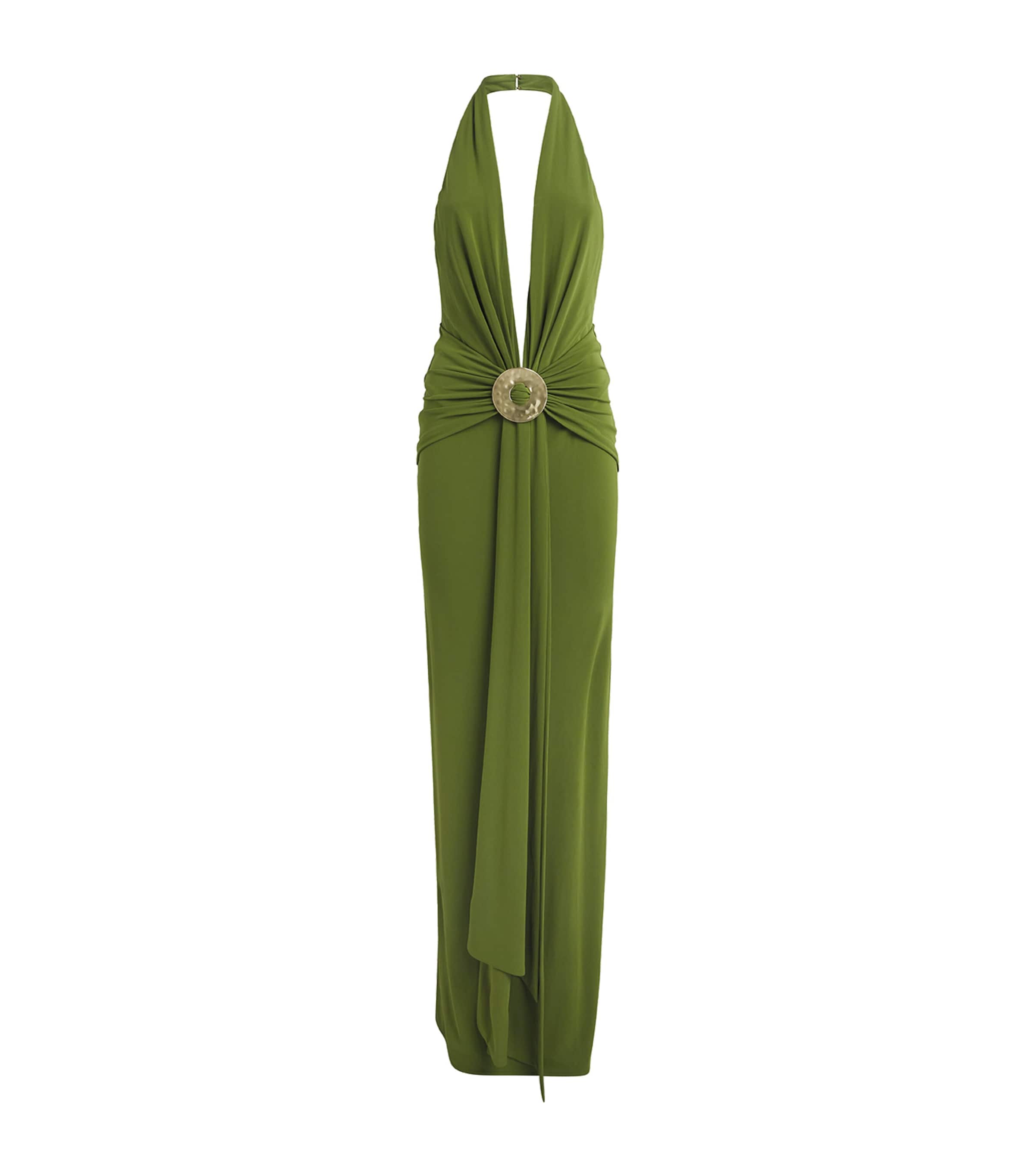 Cult Gaia Womens Halterneck Chi Gown Deep Pasture
