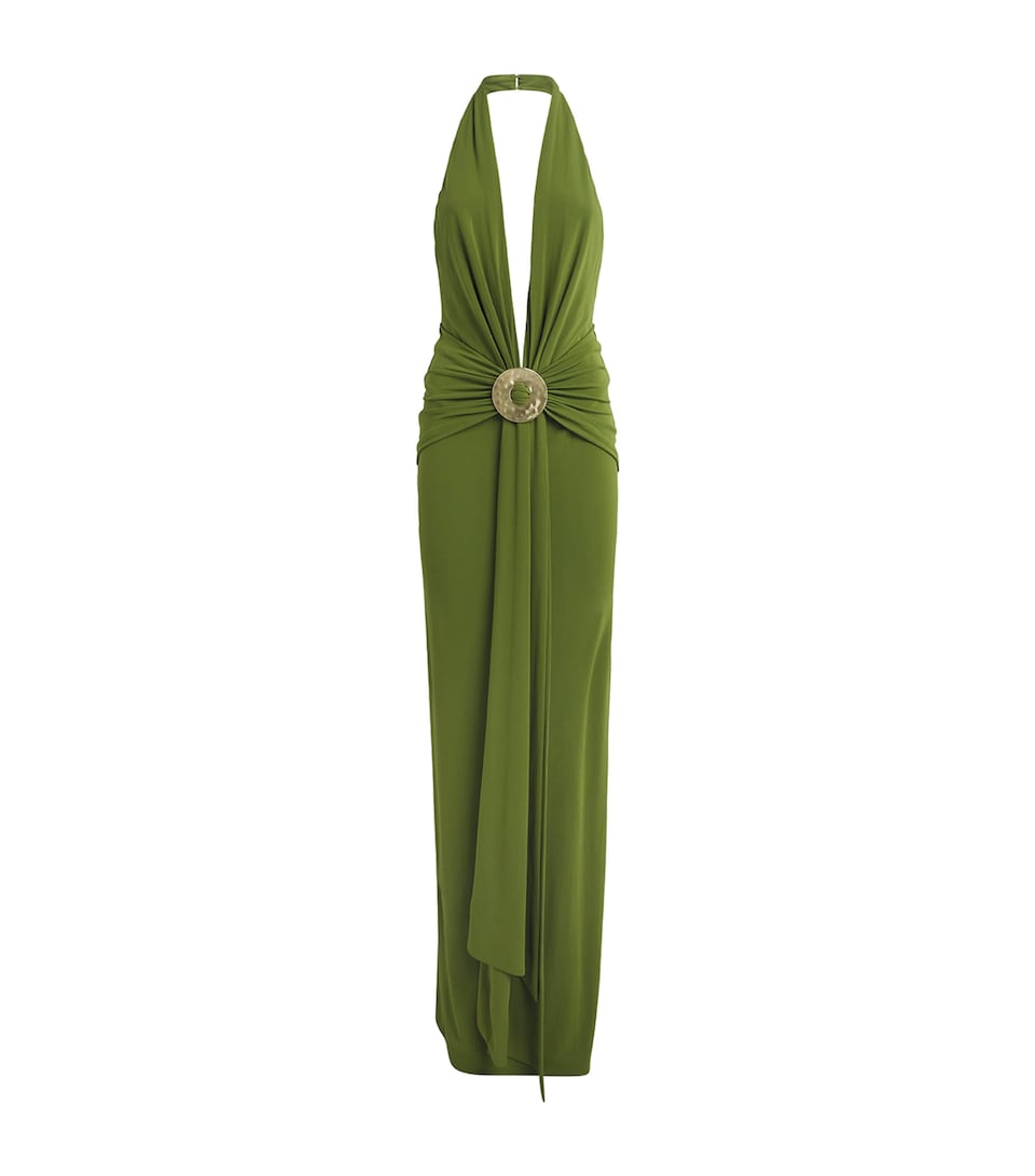 Cult Gaia Womens Halterneck Chi Gown Deep Pasture