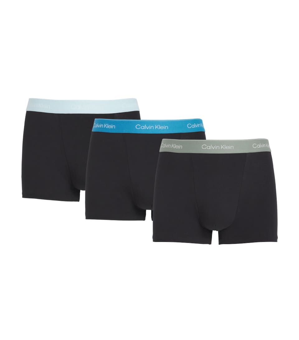 Calvin Klein Mens Stretch-Cotton Relaxed Icon Trunks (Pack of 3) Black Mist/blu