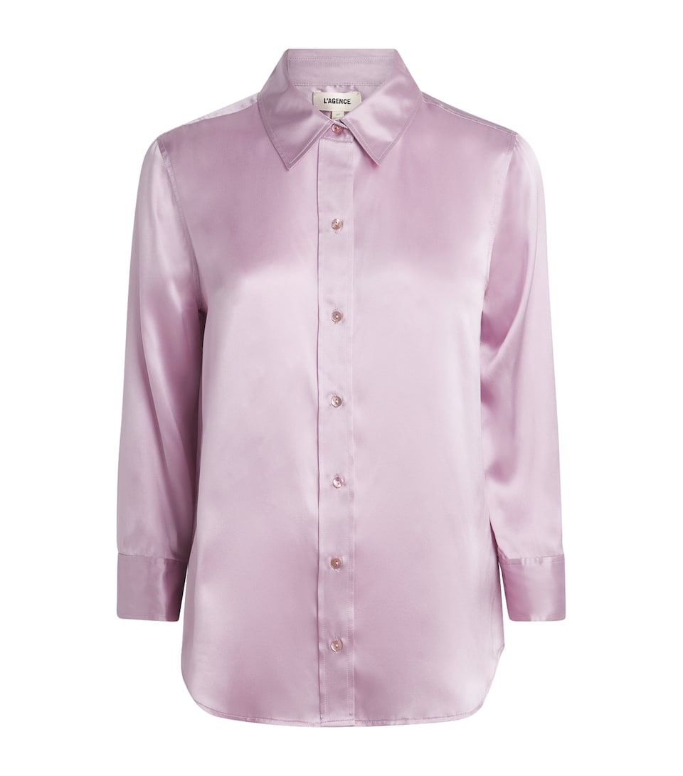 L'Agence Womens Silk Cropped-Sleeve Dani Blouse Icy Lilac