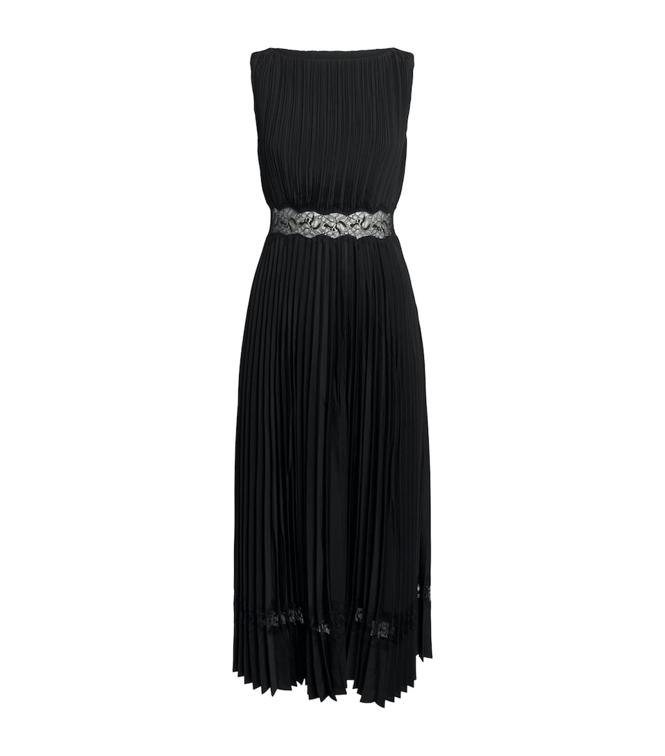 Claudie Pierlot Womens Pleated Lace-Band Midi Dress Black