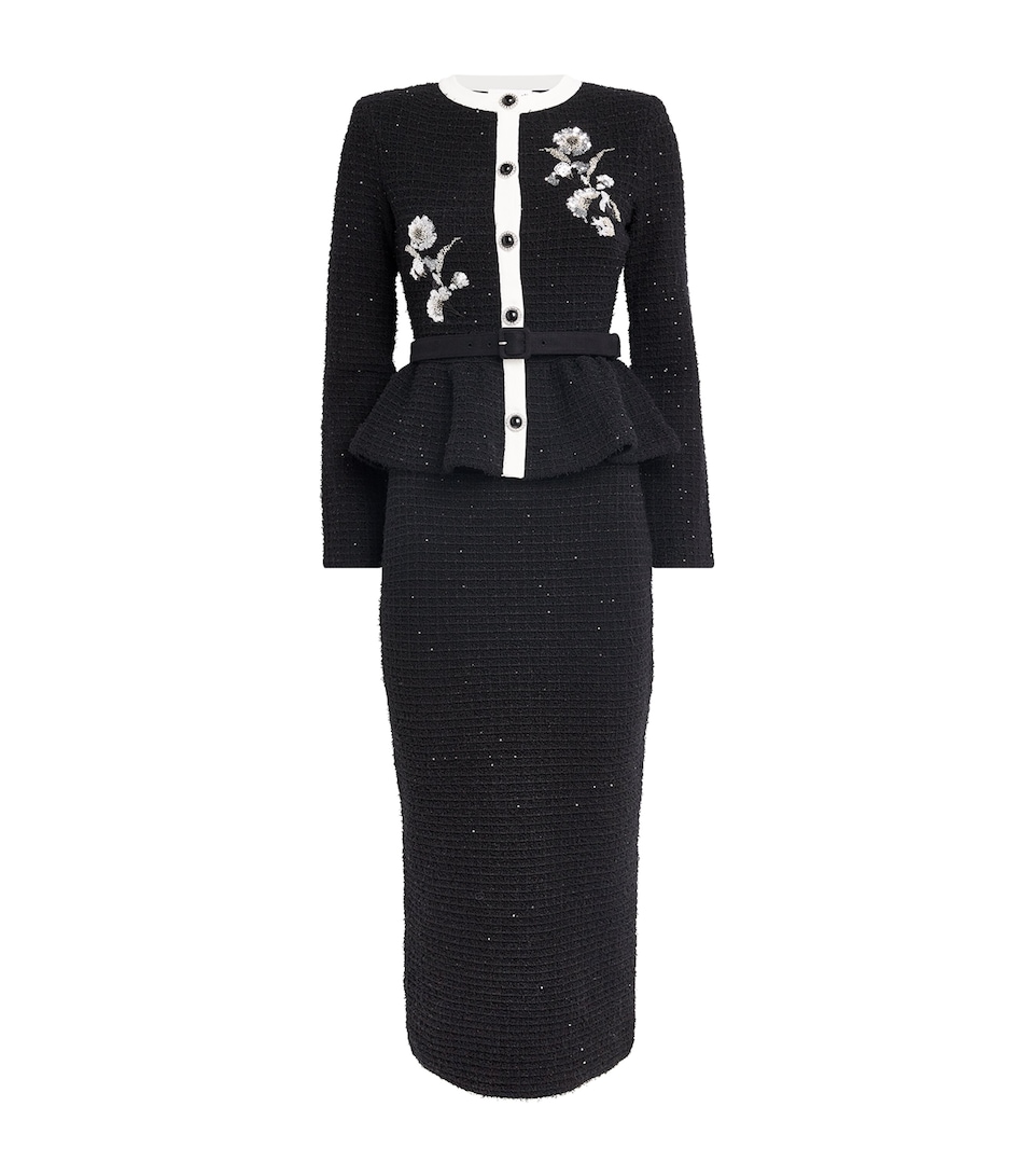 Textured Floral-Detail Midi Dress
