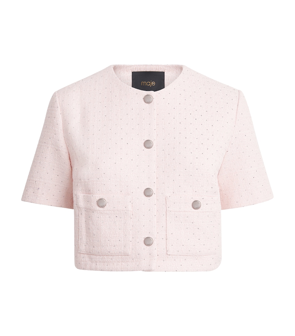 Maje Womens Tweed Cropped Jacket Pink
