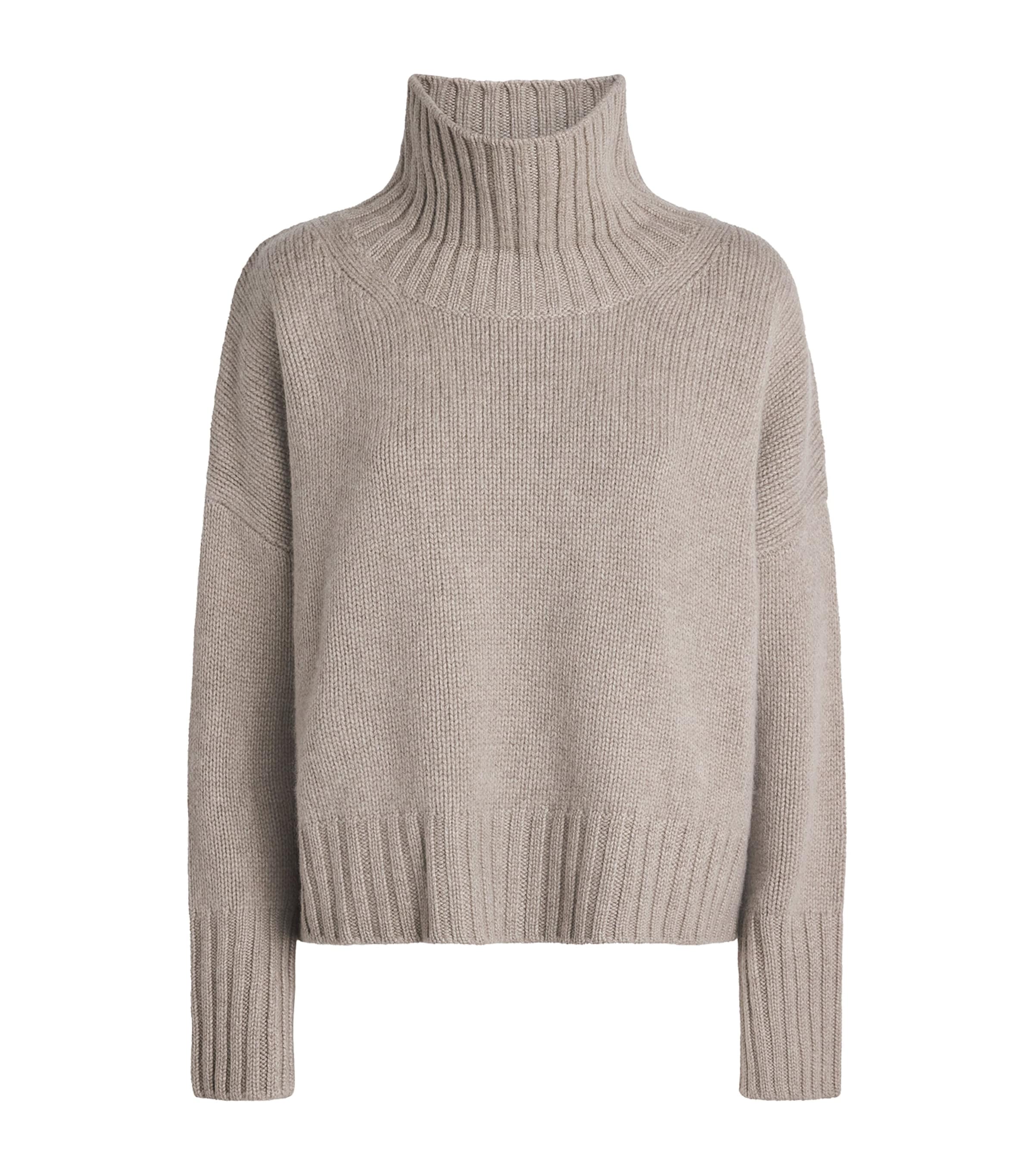 Soft Goat Womens Cashmere Rollneck Girlfriend Sweater Greige