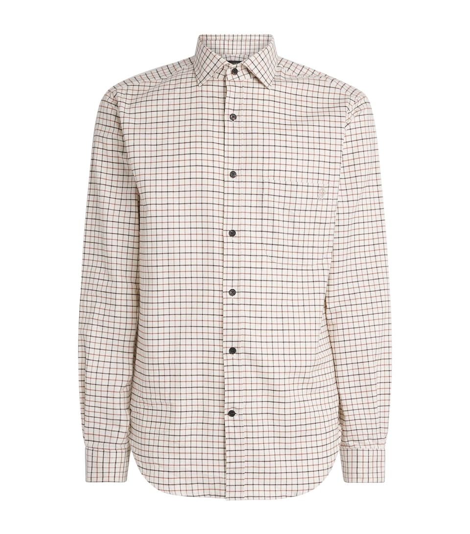 Purdey Mens Cotton Tattersall Shooting Shirt Hazelnut