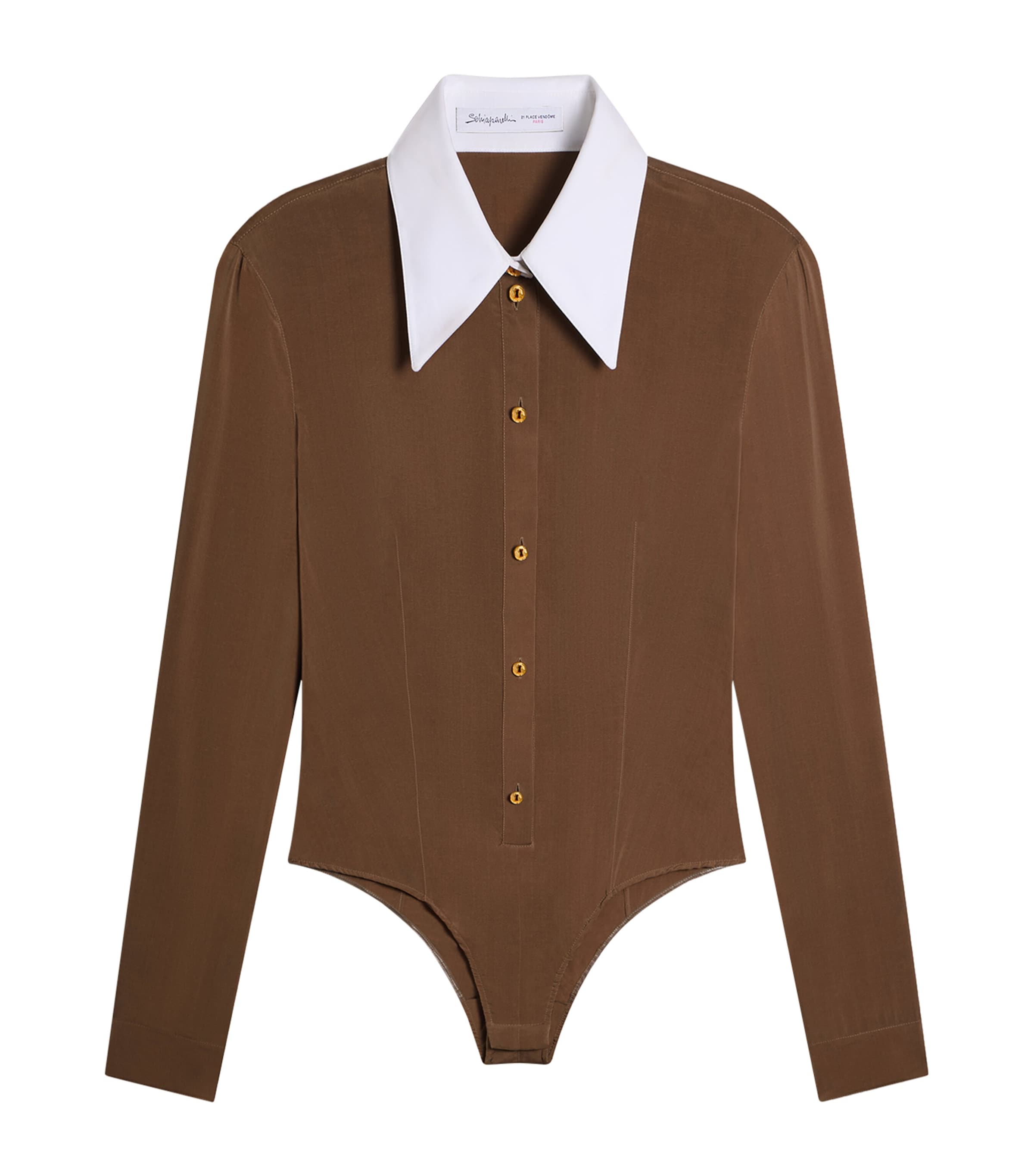 Schiaparelli Womens Contrast-Collar Keyhole Bodysuit Brown