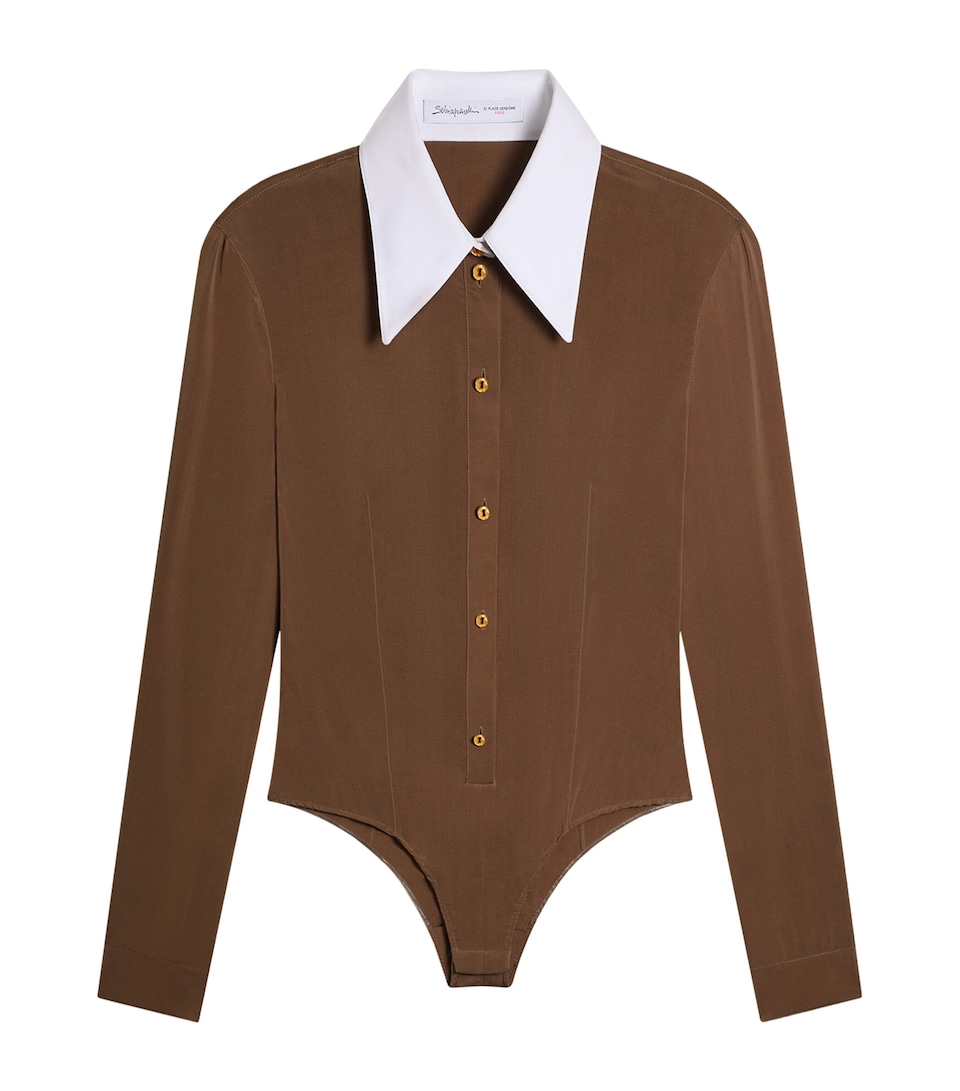 Schiaparelli Womens Contrast-Collar Keyhole Bodysuit Brown