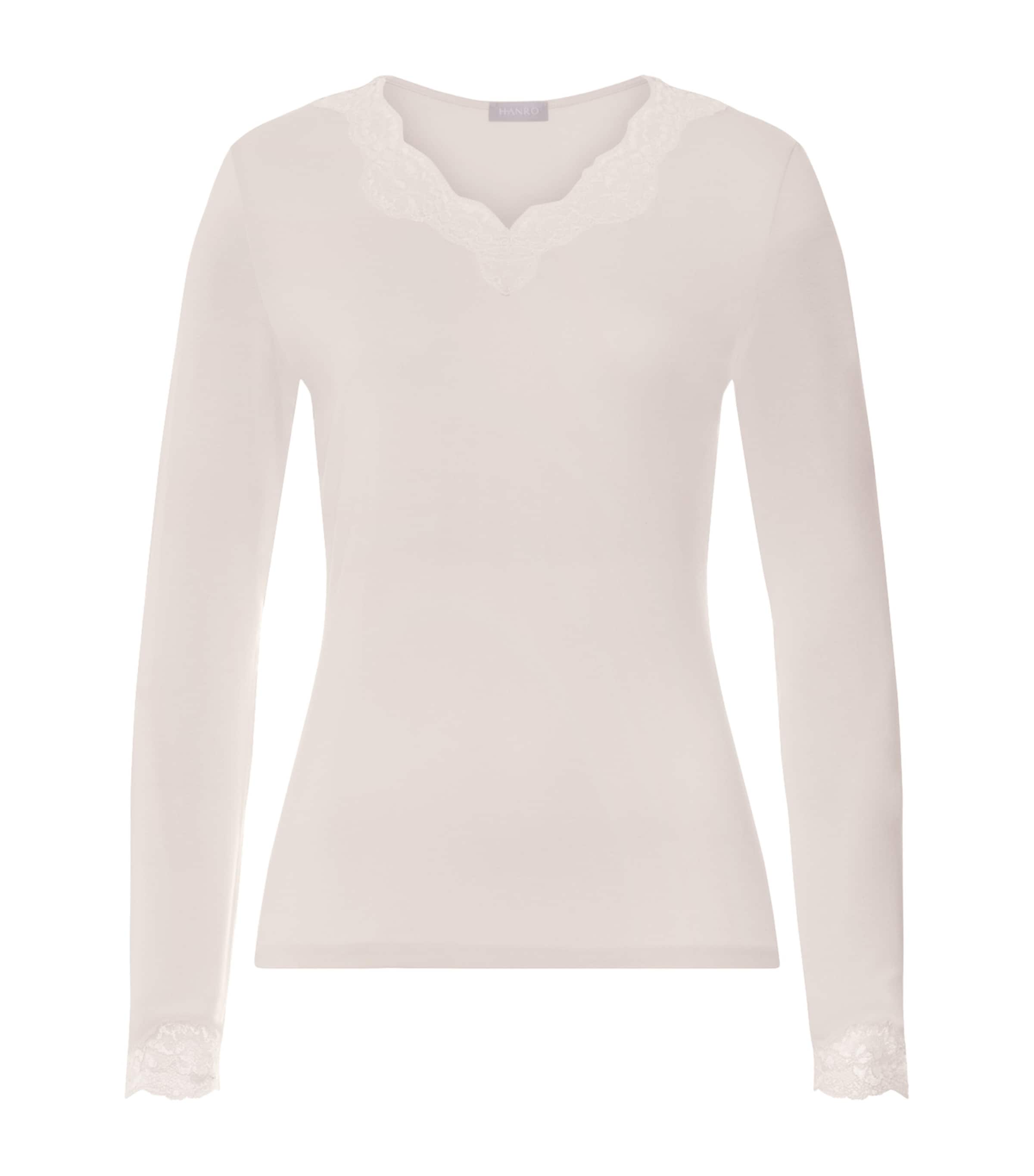 Hanro Womens Lace-Trim Dana T-Shirt Moonlight