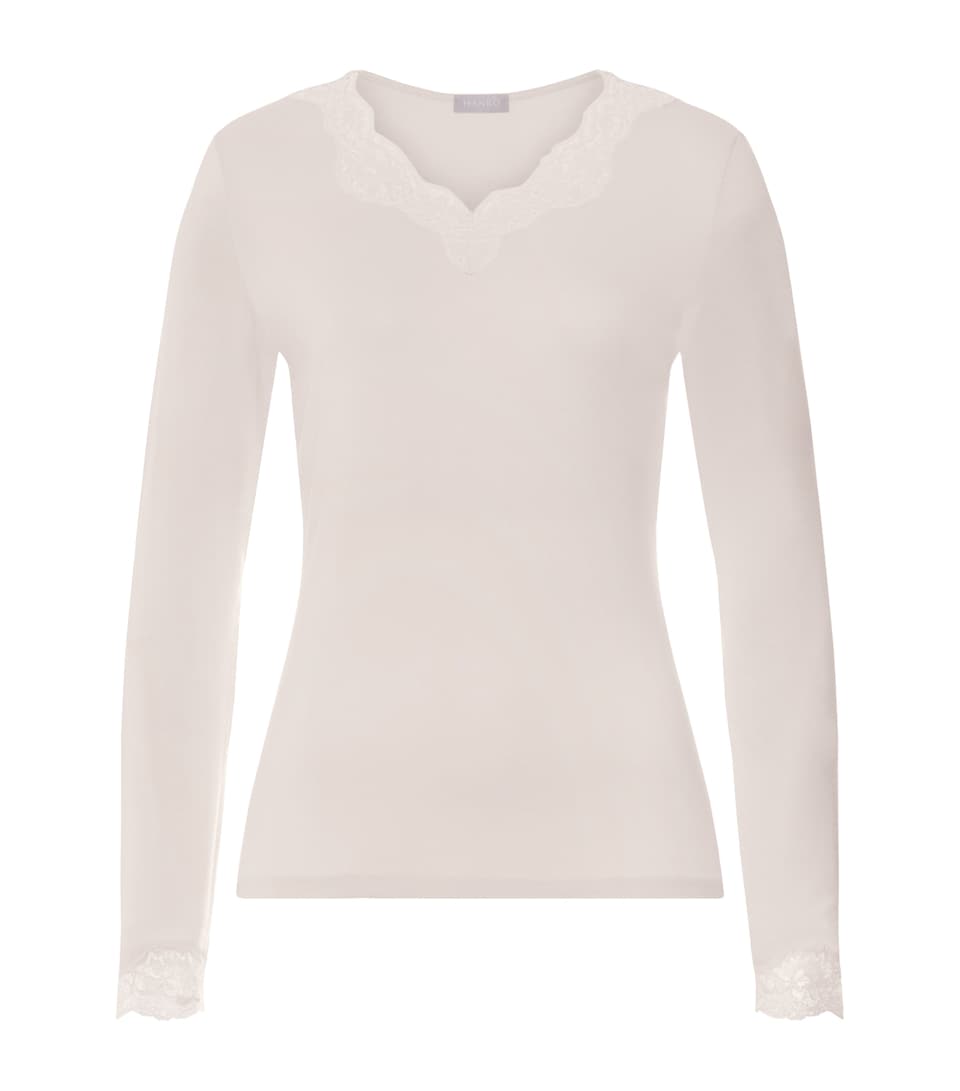 Hanro Womens Lace-Trim Dana T-Shirt Moonlight