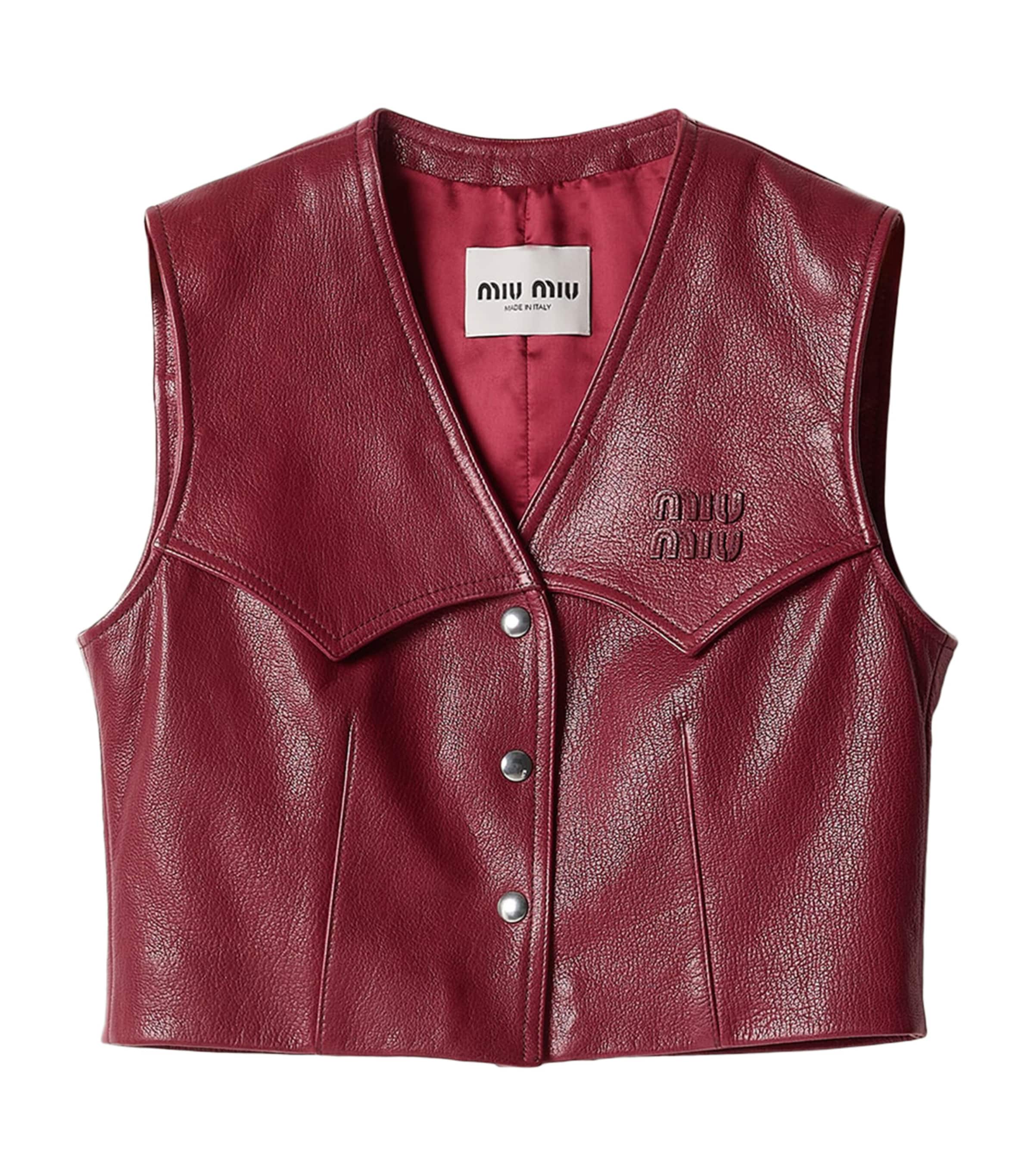 Miu Miu Womens Leather Vest Burgundy