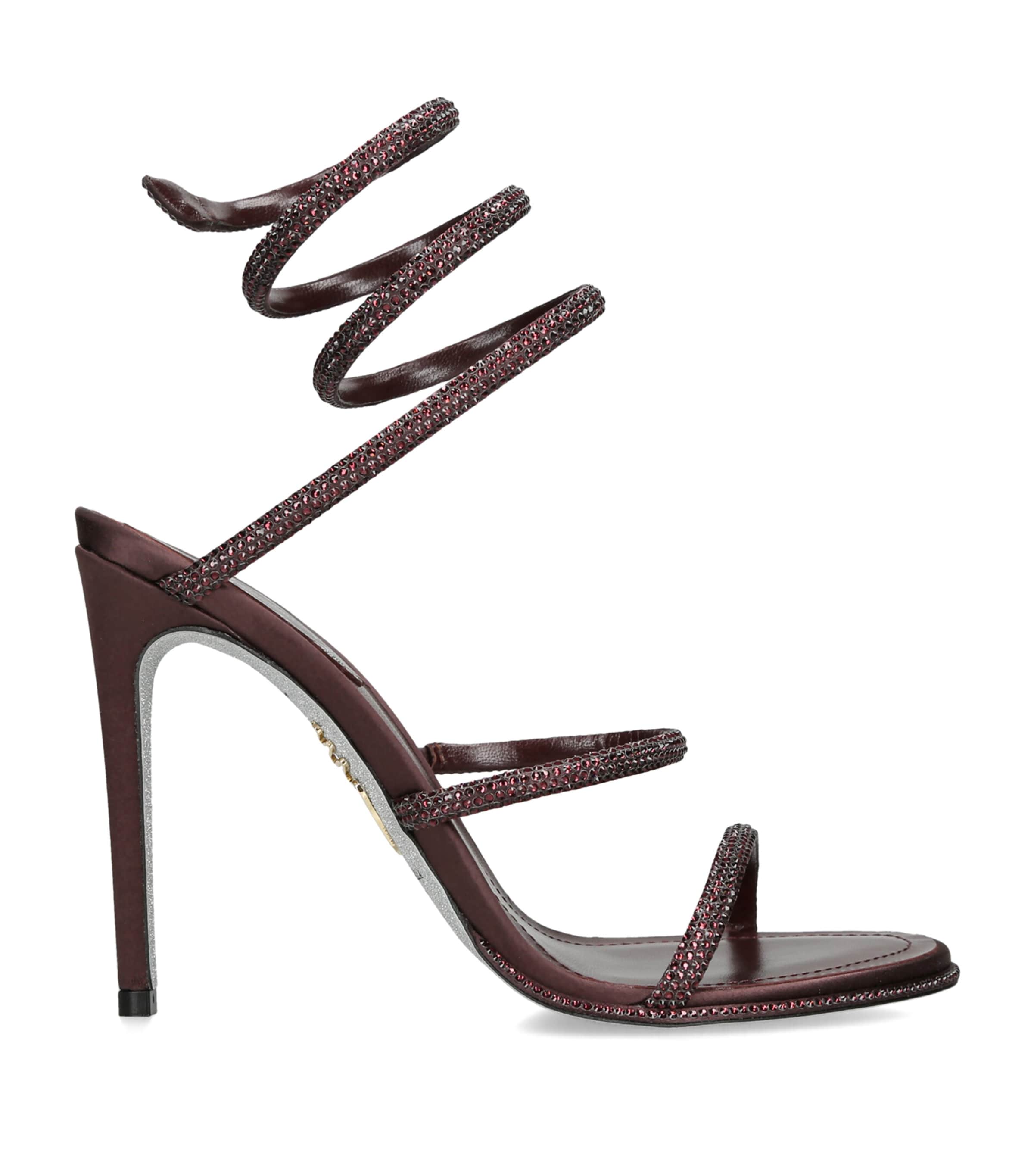 René Caovilla Satin Crystal-Embellished Cleo Sandals 105 Wine Comb