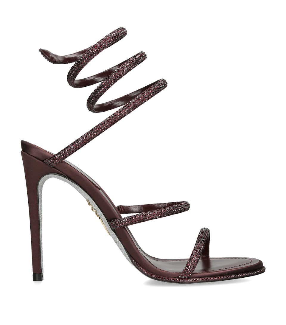 René Caovilla Satin Crystal-Embellished Cleo Sandals 105 Wine Comb