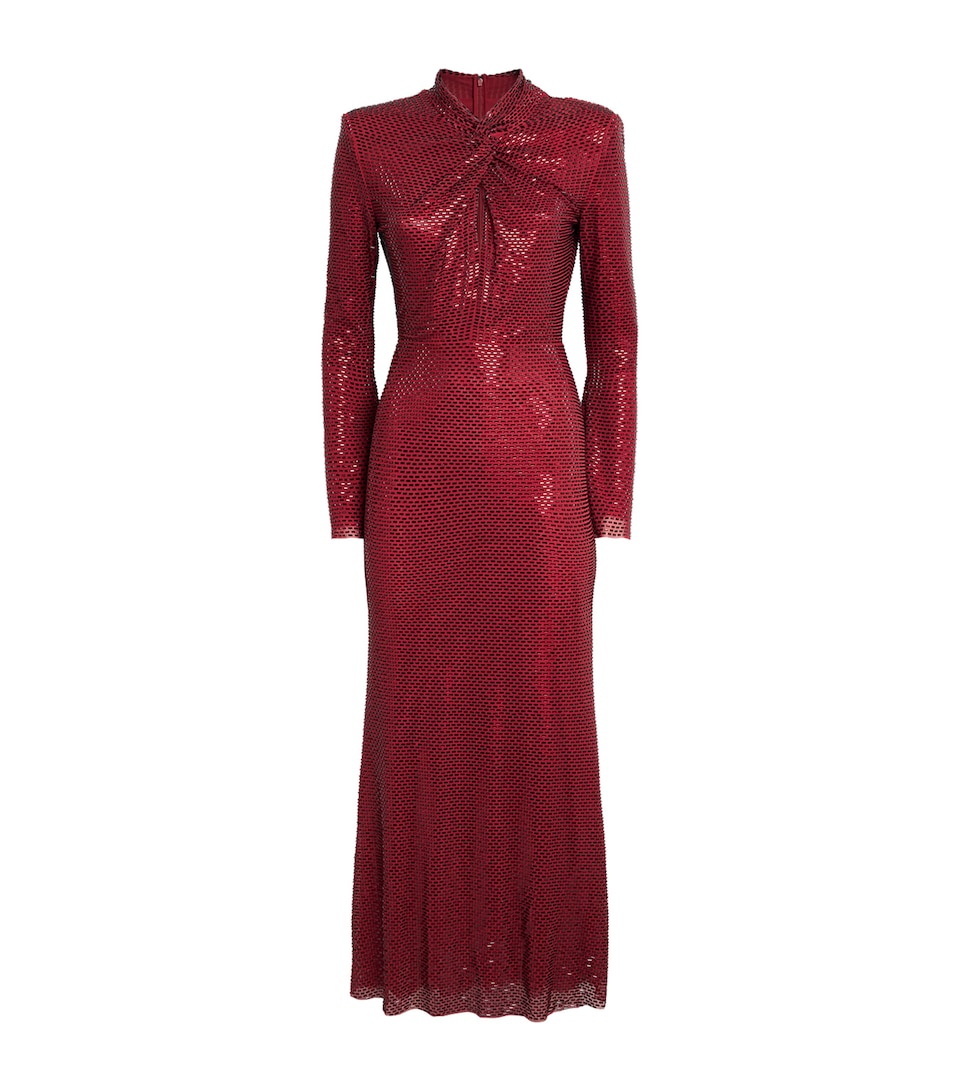 Self-Portrait Womens Embellished Twist Maxi Dress Burgundy