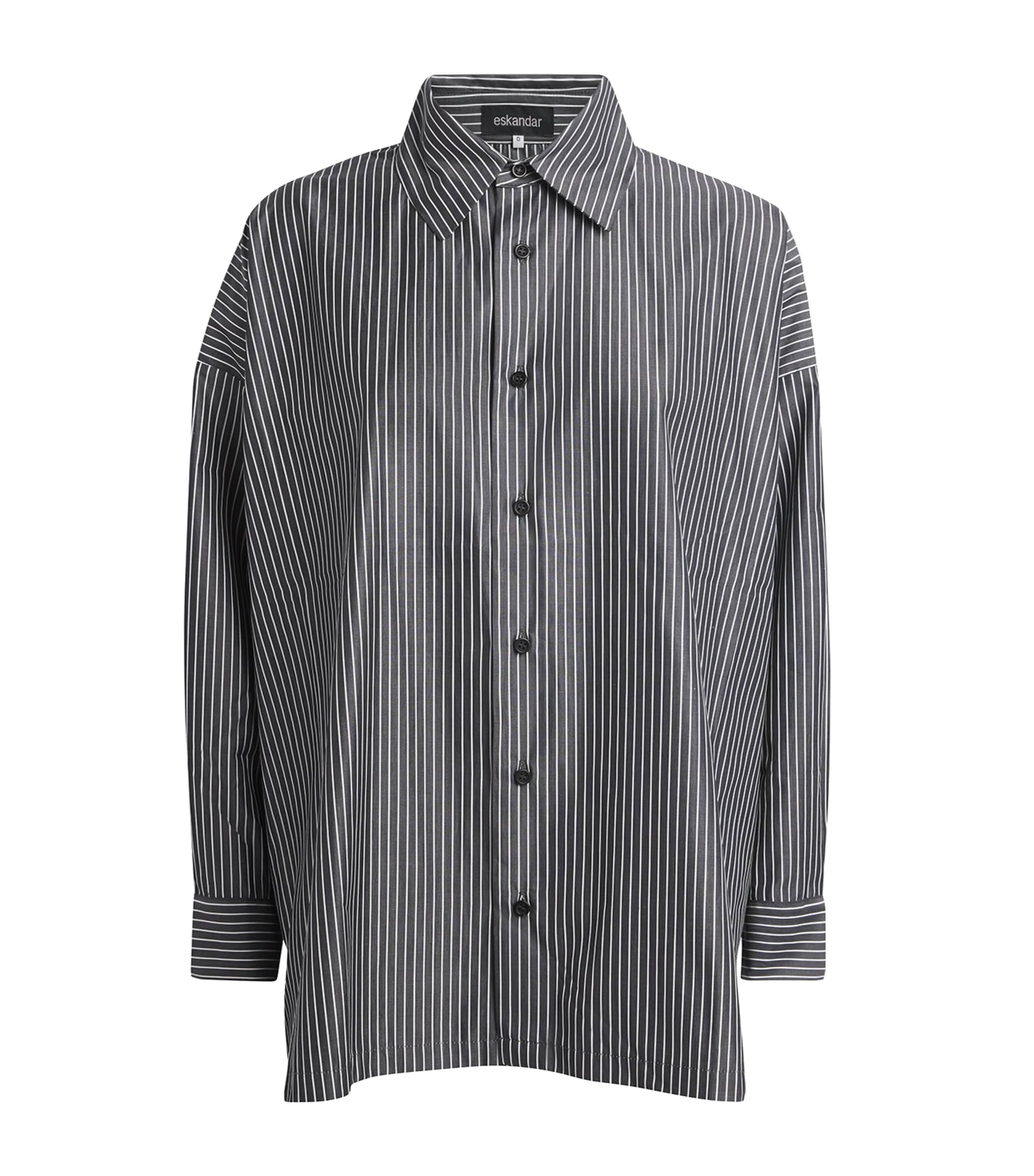 Eskandar Womens Wide Stripe A-Line Shirt Charcoal