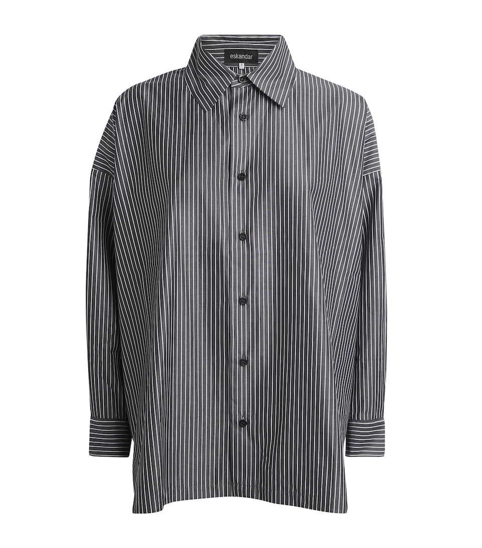 Eskandar Womens Wide Stripe A-Line Shirt Charcoal