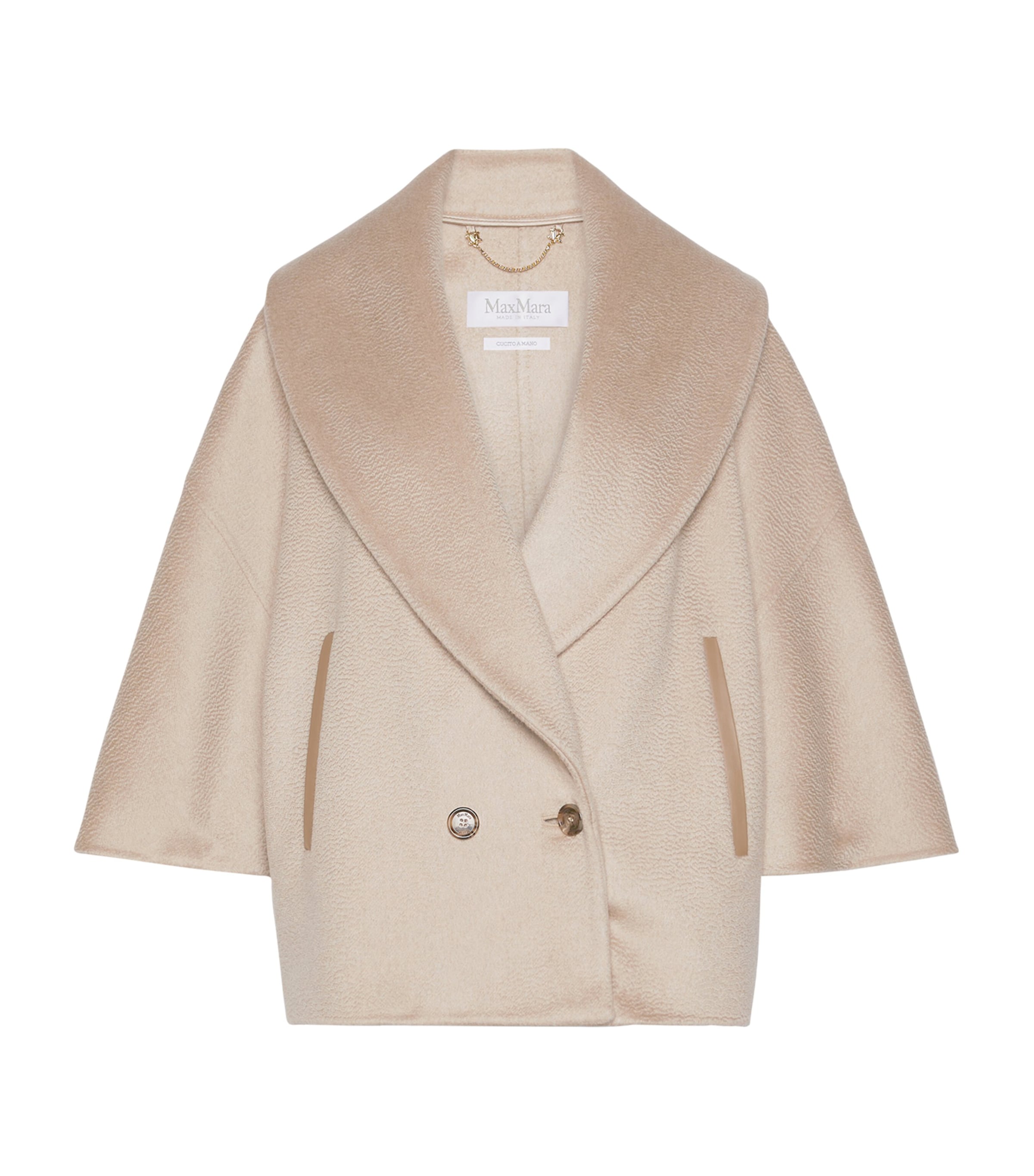 Max Mara Womens Cashmere Shawl-Lapel Cape Beige