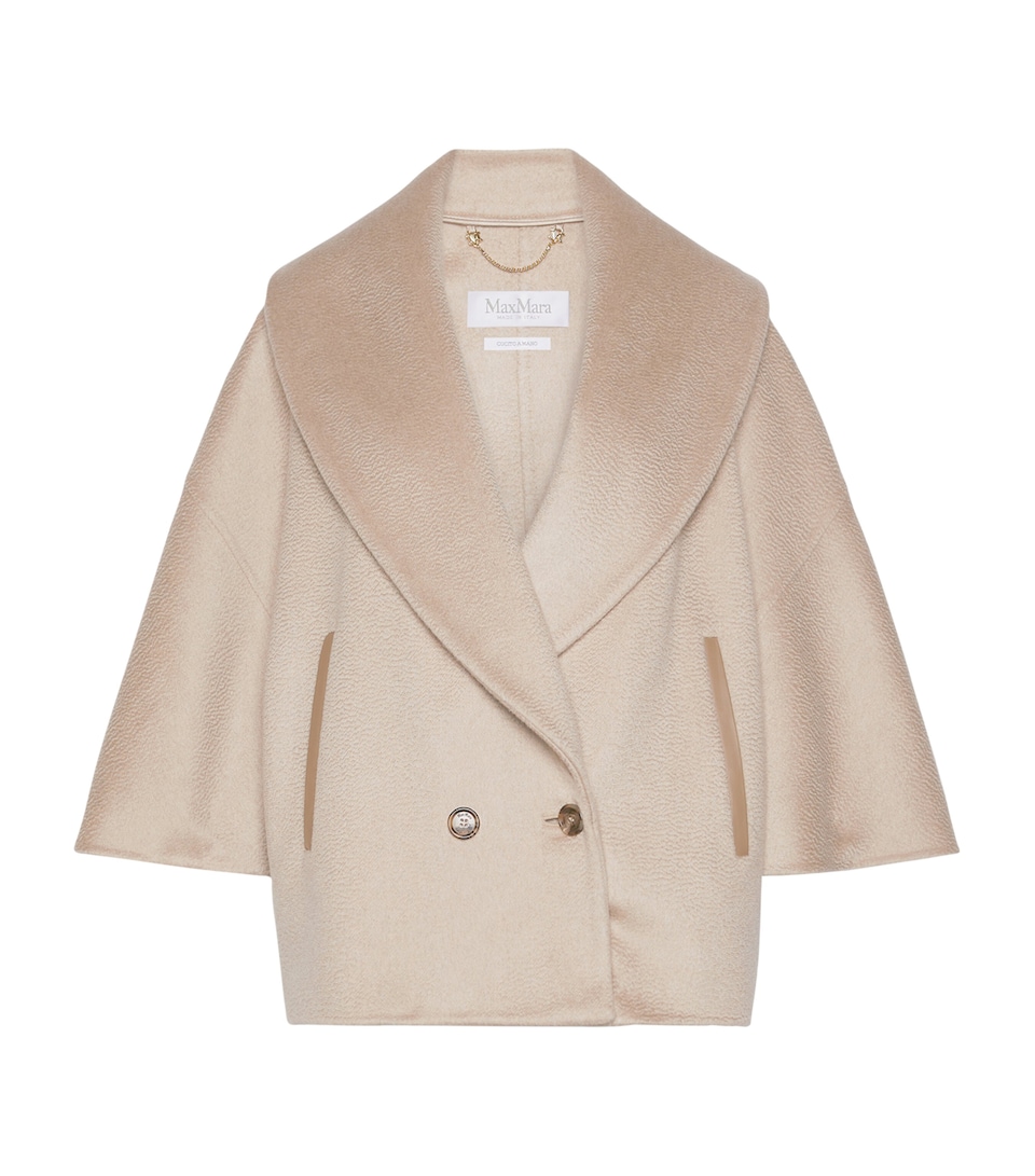 Max Mara Womens Cashmere Shawl-Lapel Cape Beige