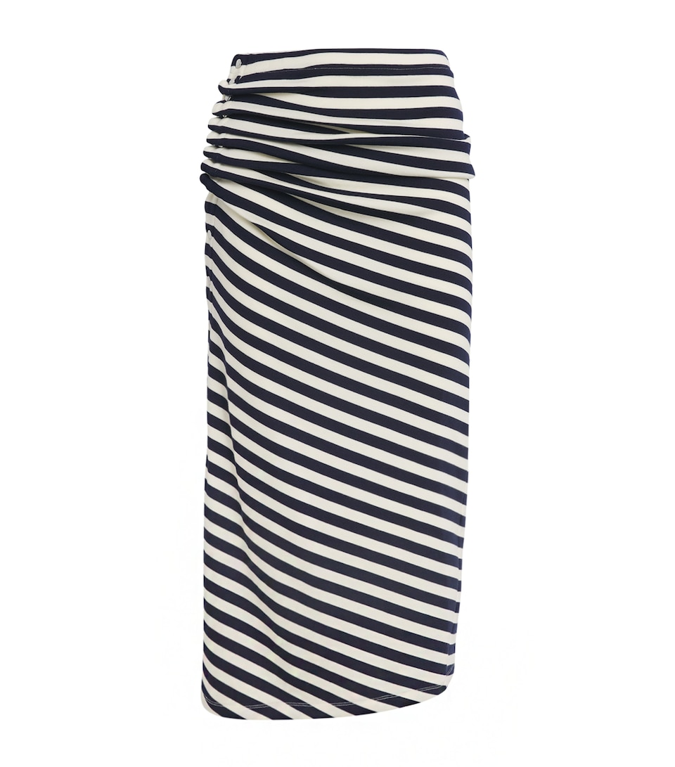 Wool Asymmetric Stripe Midi Skirt
