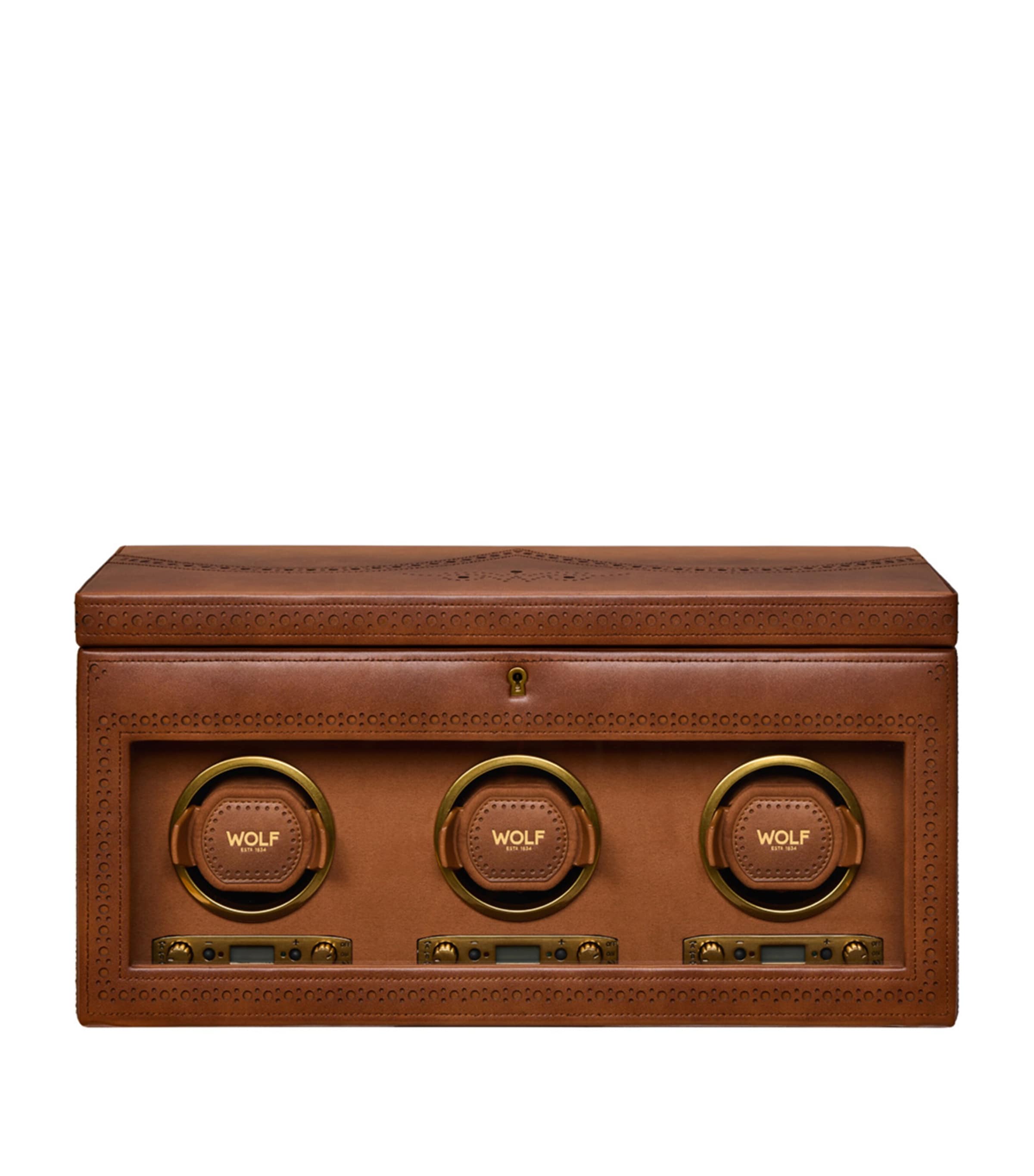 WOLF Brogue Triple Watch Winder with Storage Burnished Brown