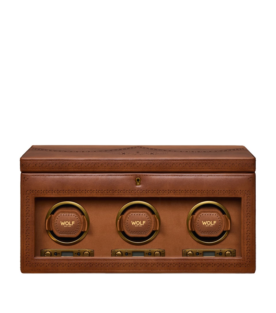WOLF Brogue Triple Watch Winder with Storage Burnished Brown