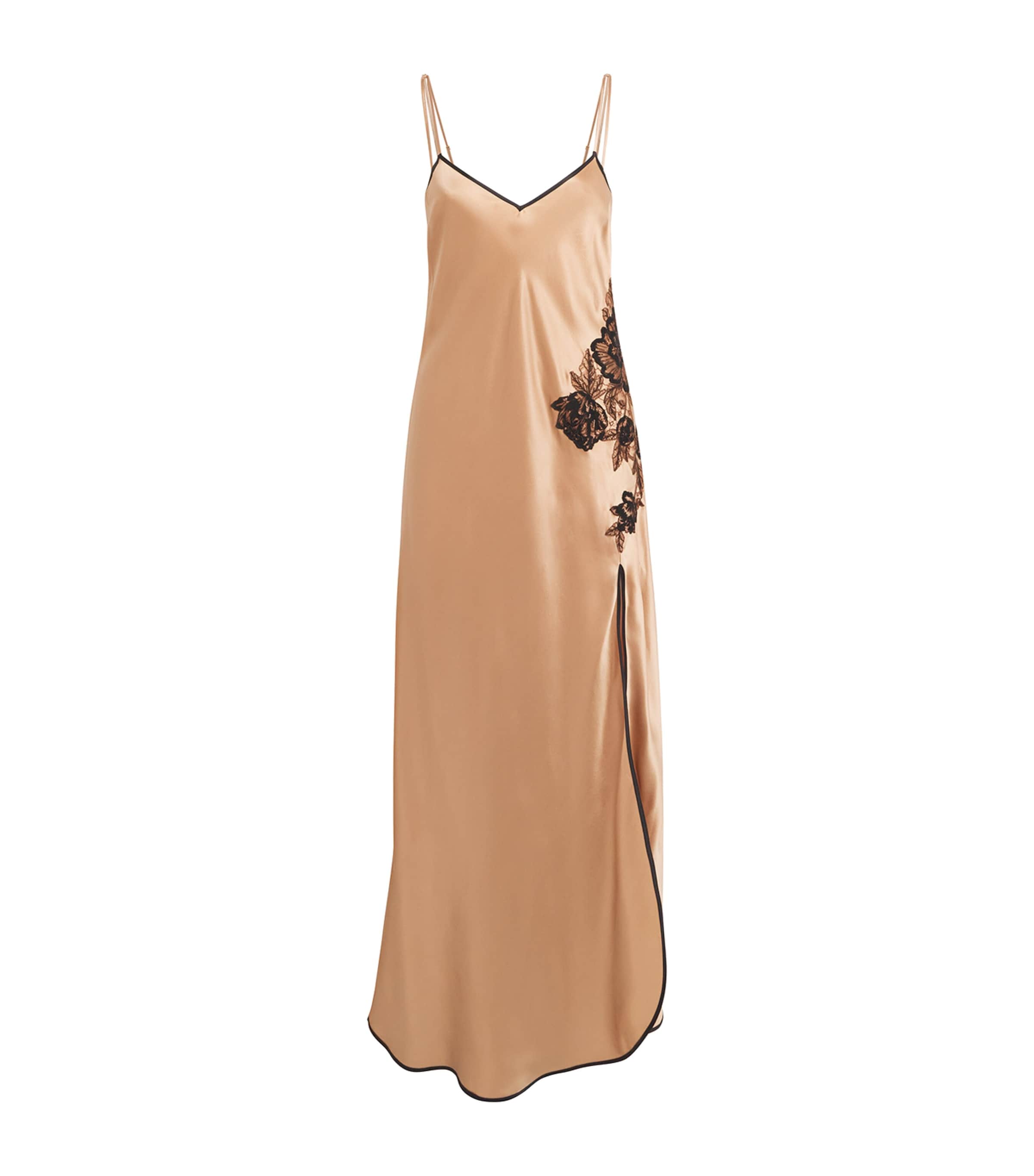 Loretta Caponi Womens Silk Mabel Long Nightdress Regio Crm Brle/black