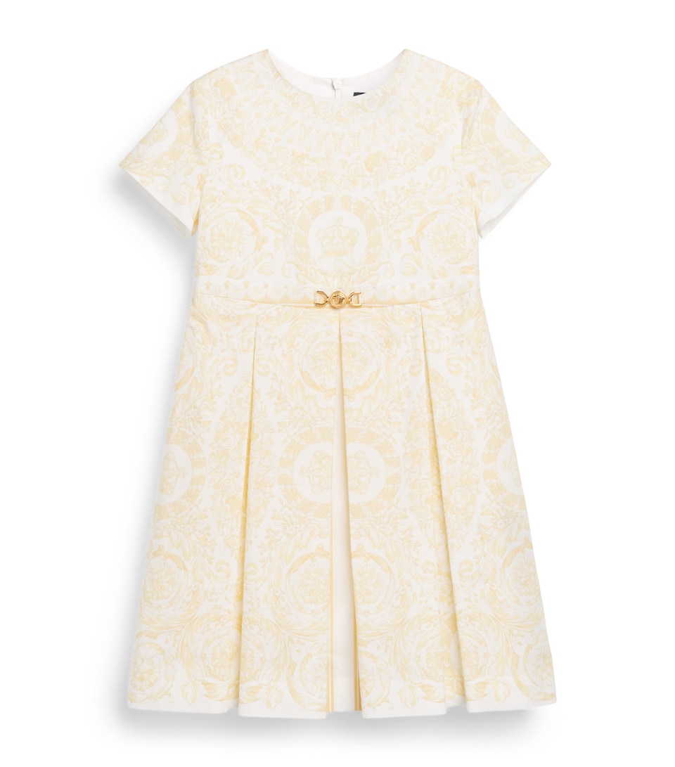 Versace Kids Cotton Pleated Barocco Dress (6-14 Years) Washd Out Gold